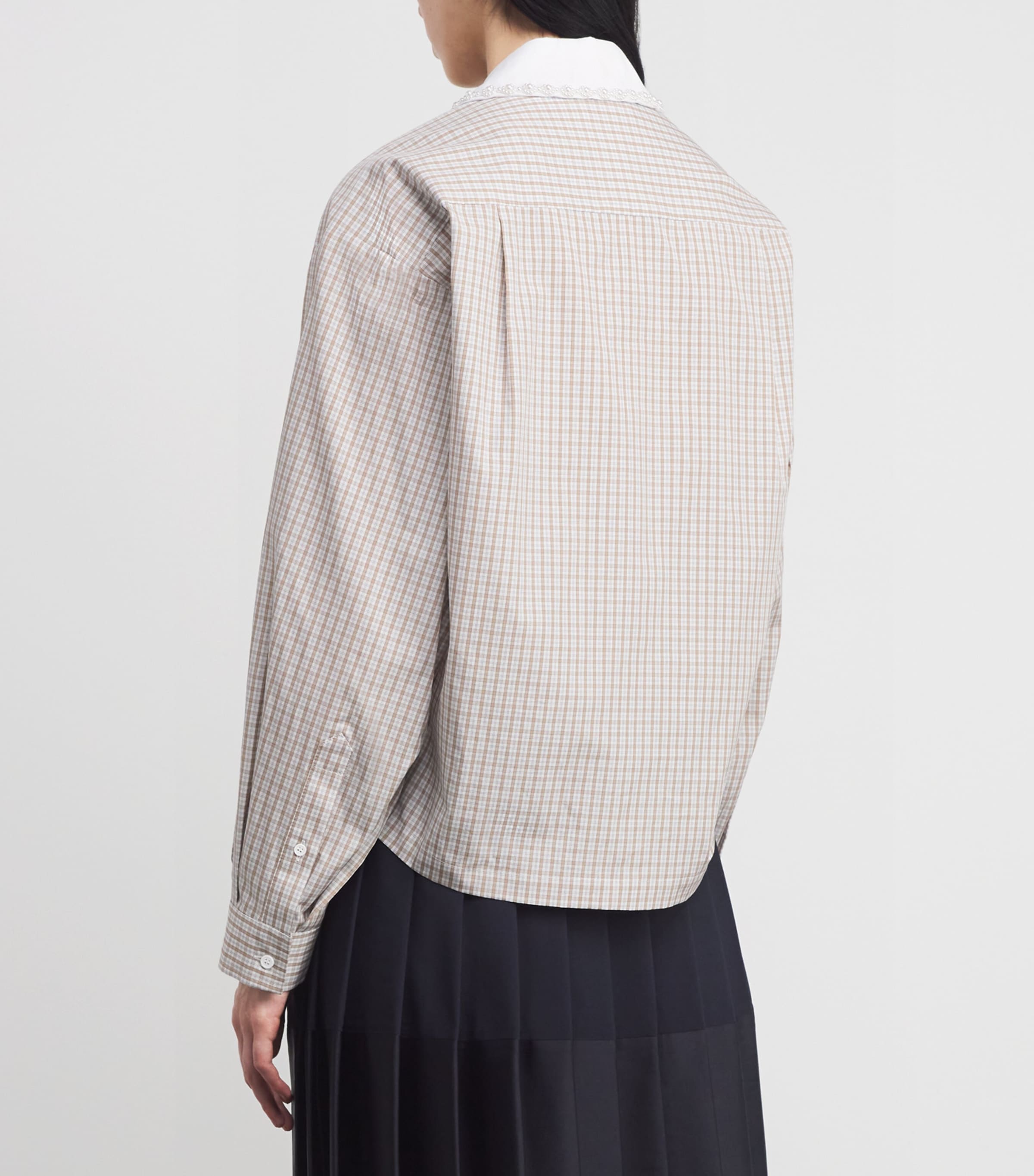 Cotton Check Embellished Shirt BEIGE / WHITE Image 4