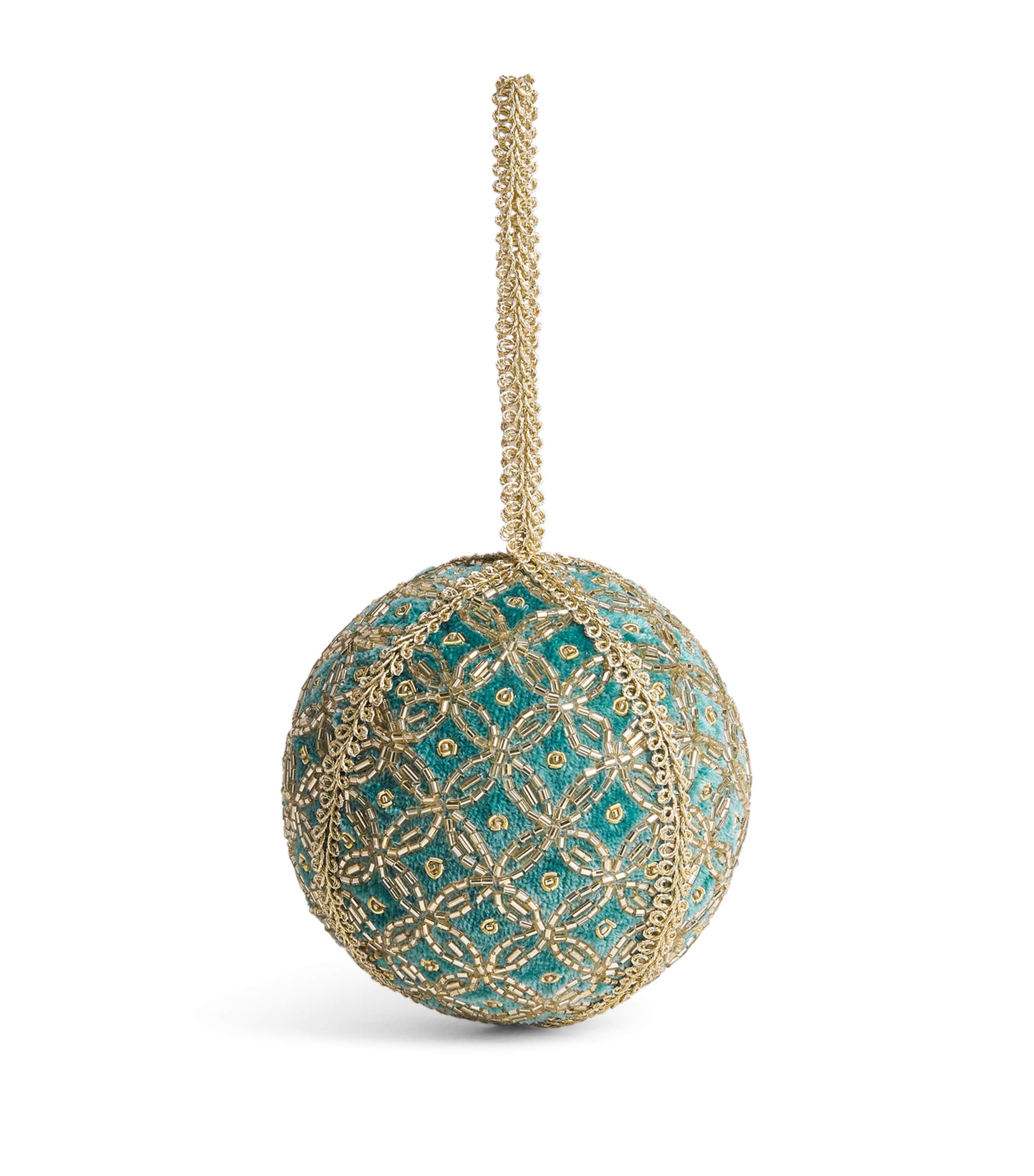 Harrods Velvet and Lace Embellished Bauble Turquoise/gold Image 1