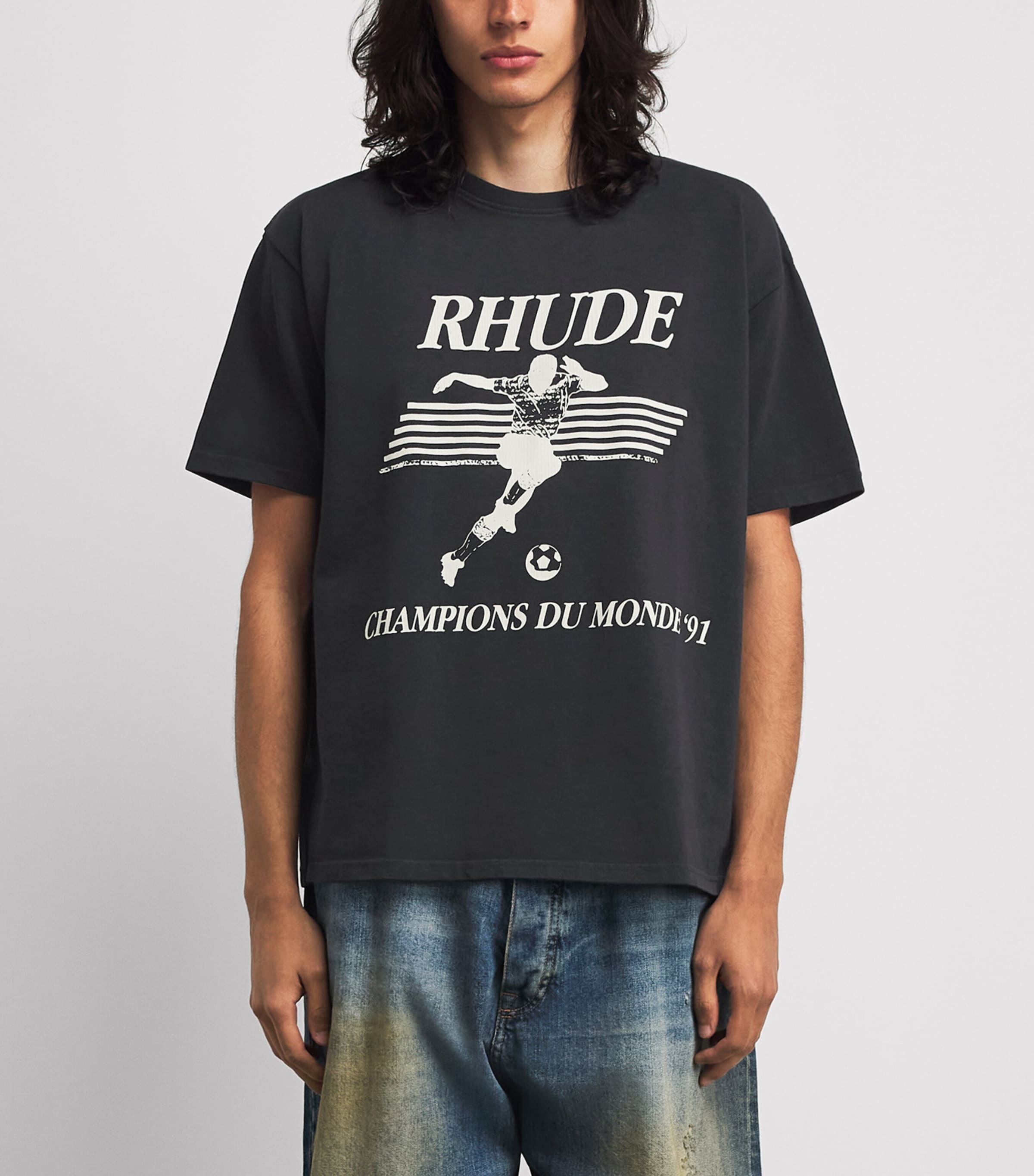 Rhude Mens Cotton Set Piece T-Shirt Vntg Blk/wht Image 4