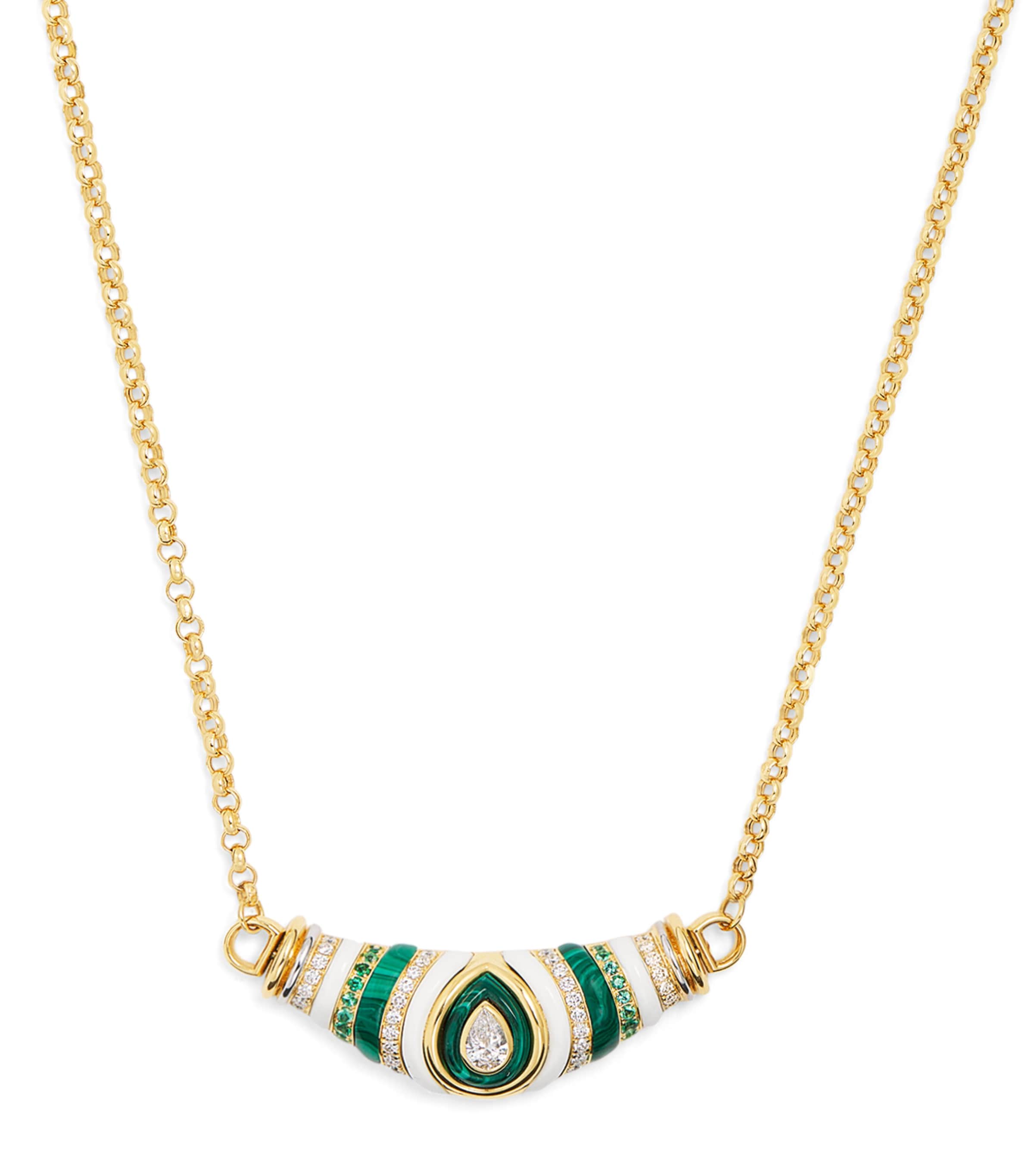 L'atelier Nawbar Large Yellow Gold, Malachite And Diamond N*93 Karma Necklace In Gold