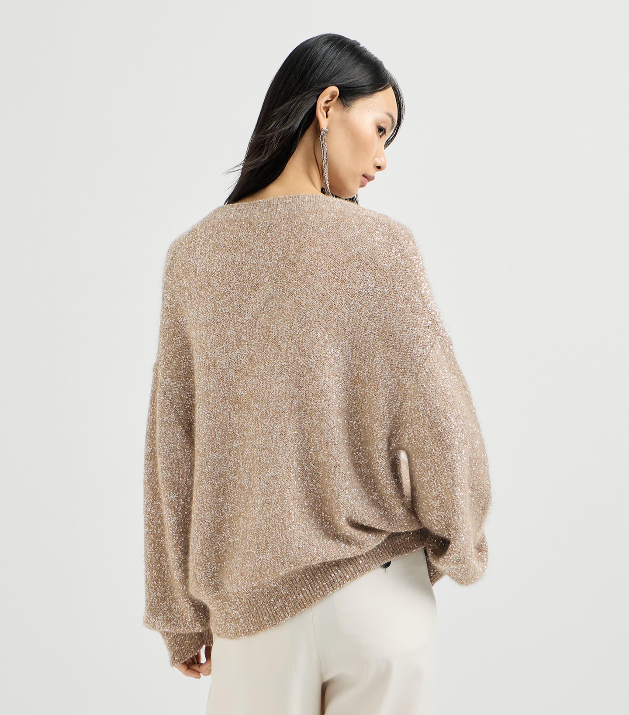 Brunello Cucinelli Womens Sparkling V-Neck Sweater Brown Image 3