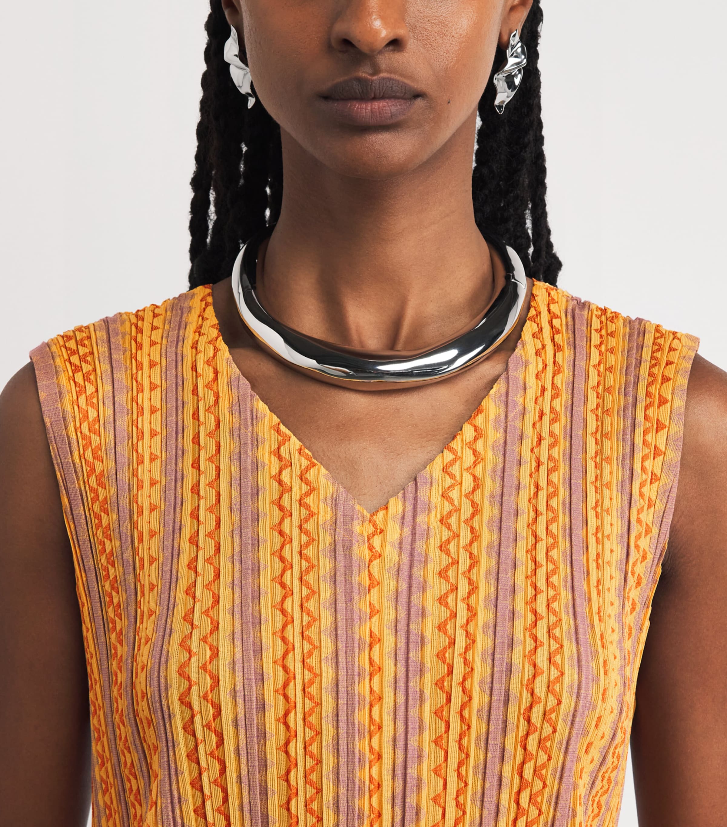 Pleats Please Issey Miyake Womens Cotton-Blend Zigzag Midi Dress Yellow Orange Image 3