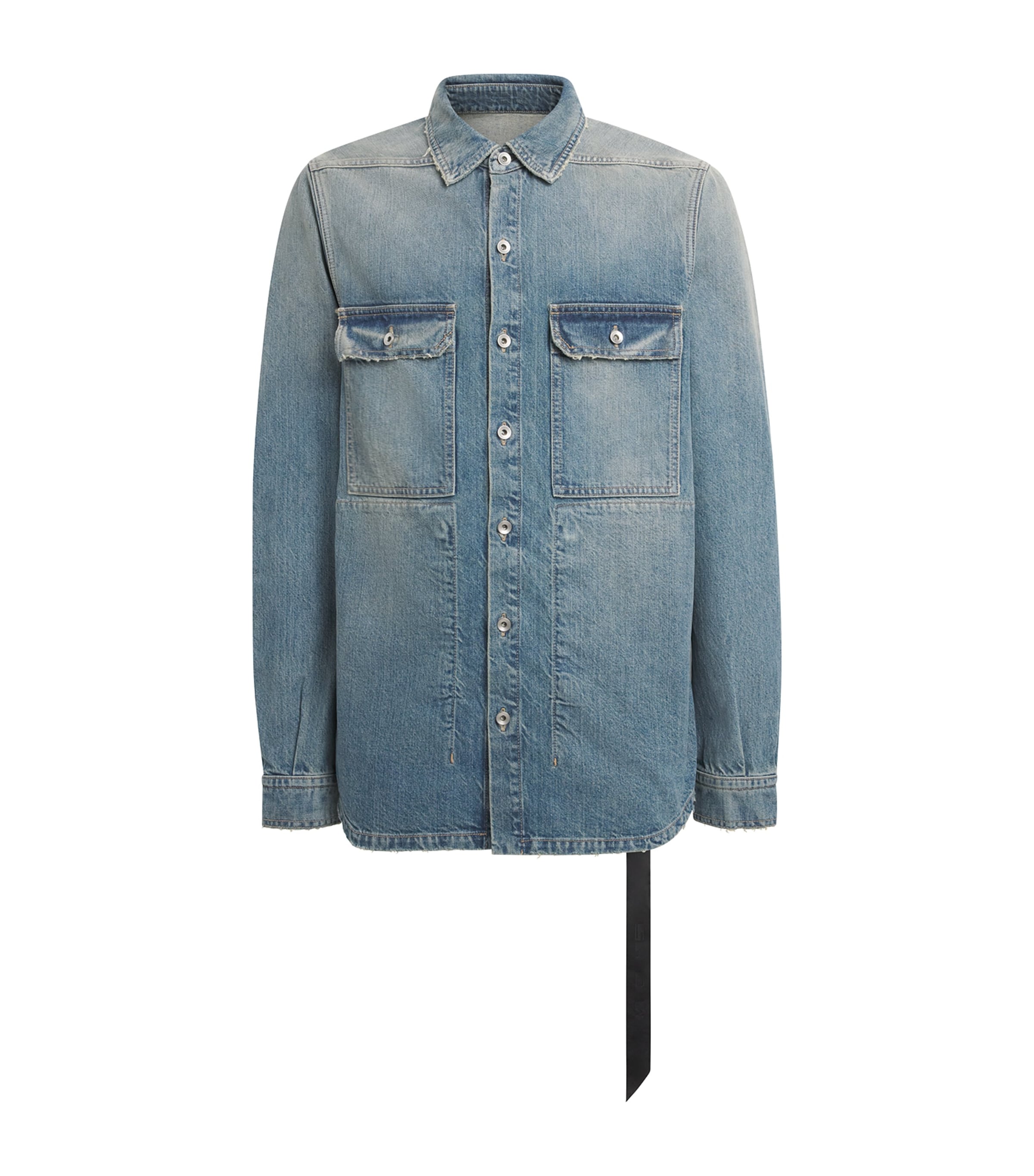 Rick Owens Mens Distressed Denim Overshirt Washed Indigo Image 1