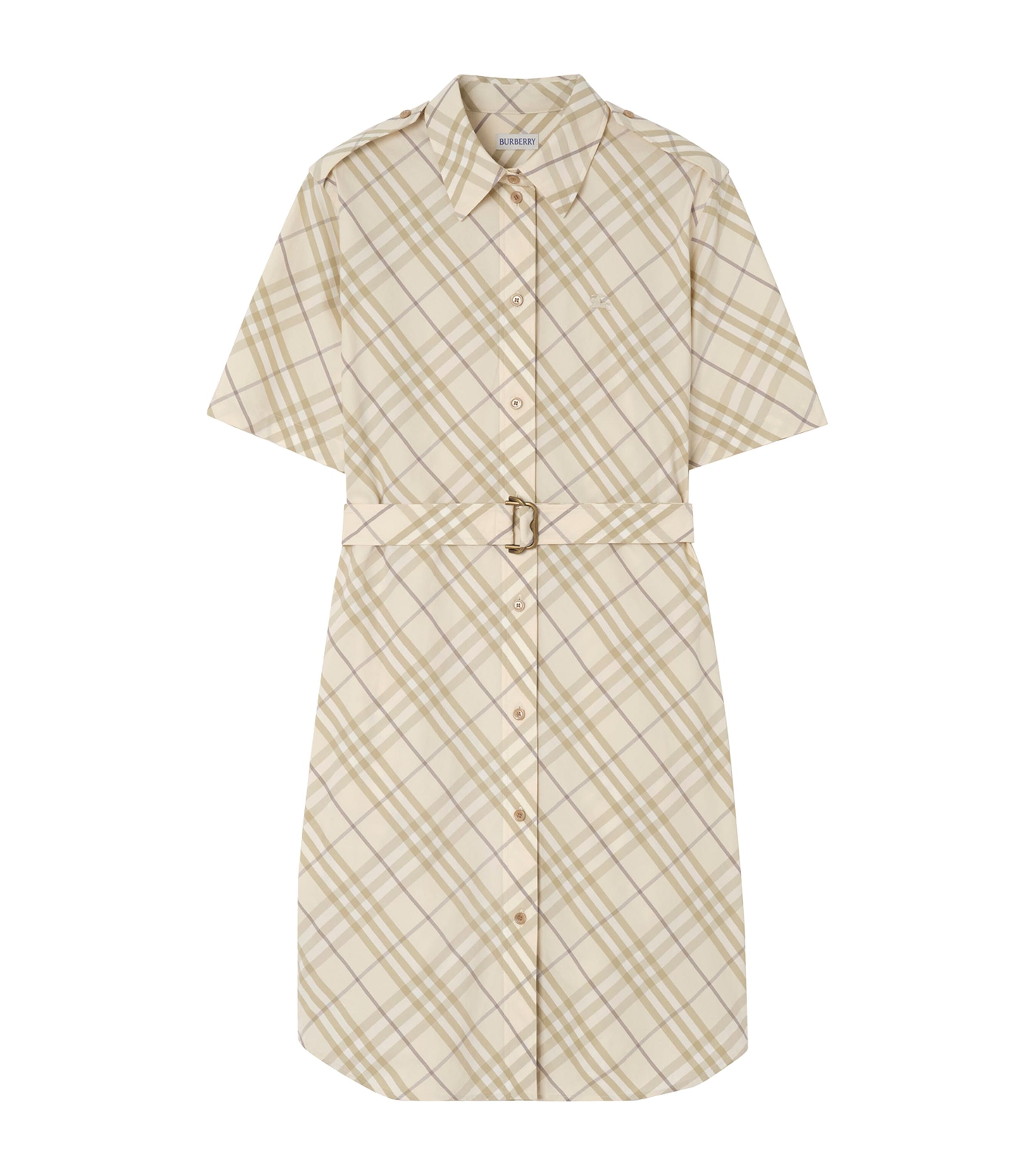Burberry Womens Cotton Check Mini Shirt Dress Sesame Beige Ip Chk Image 1