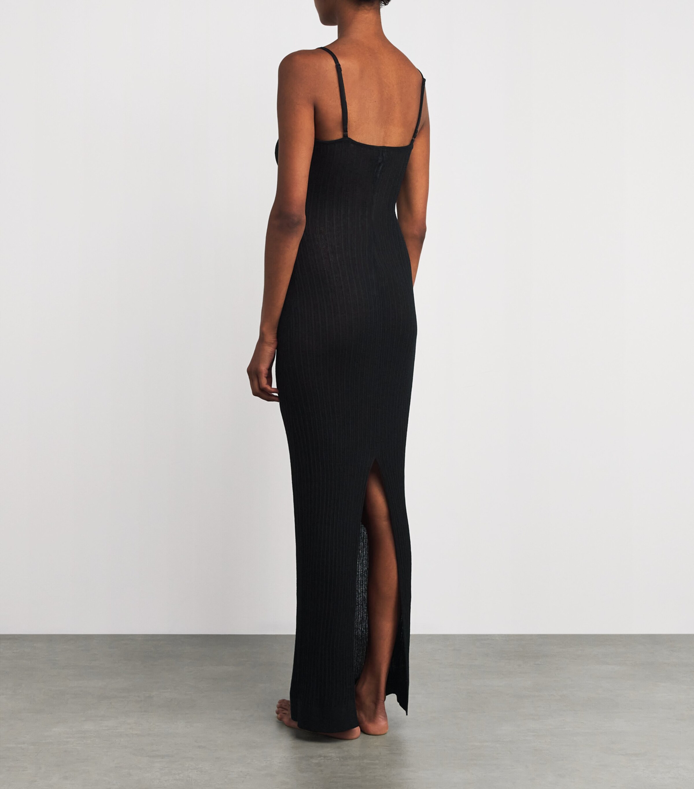 Skims Black Sheer Knit Midi Dress | Harrods MU