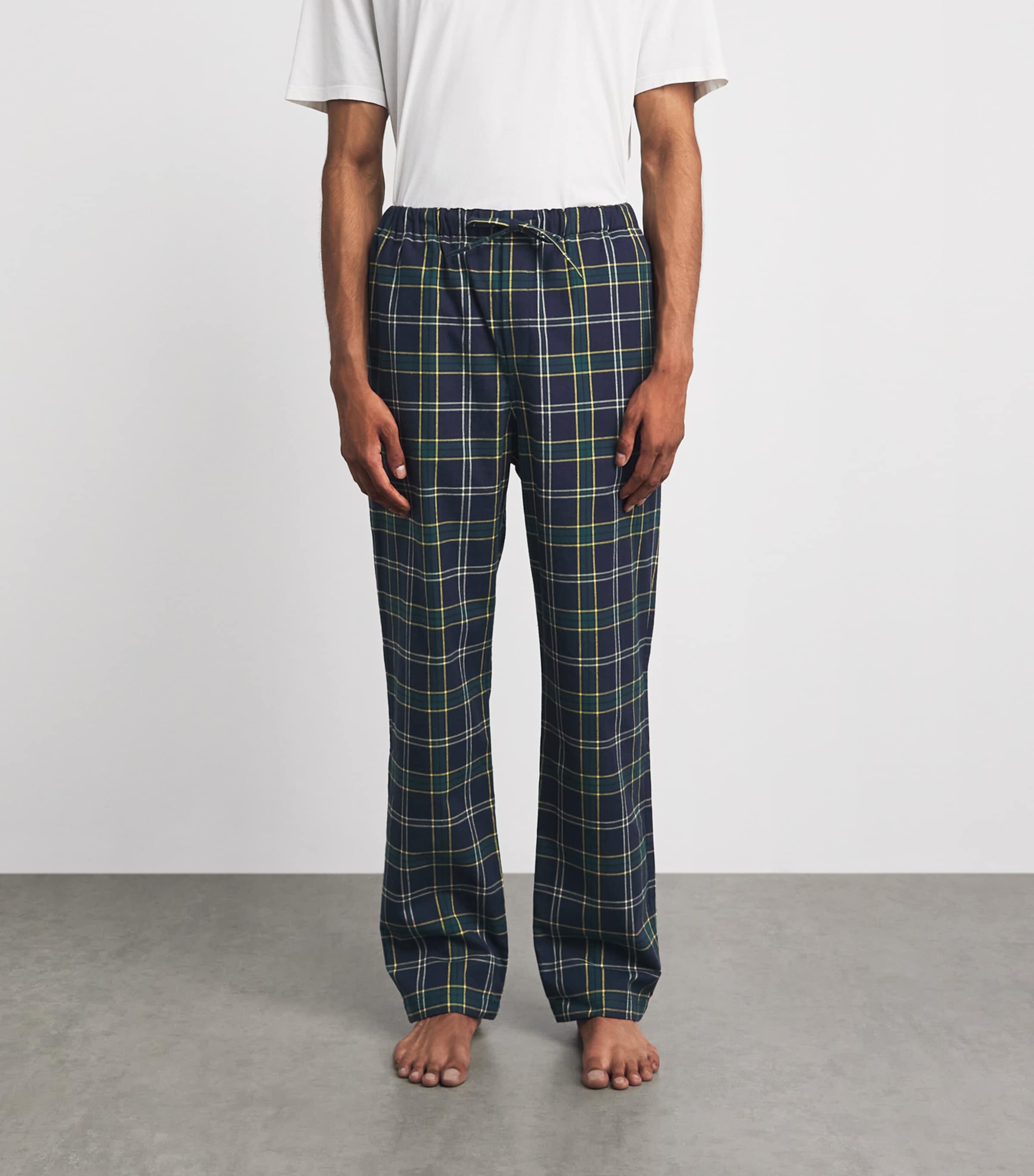 Harrods Mens Cotton Tartan Pyjama Trousers Navy Image 4
