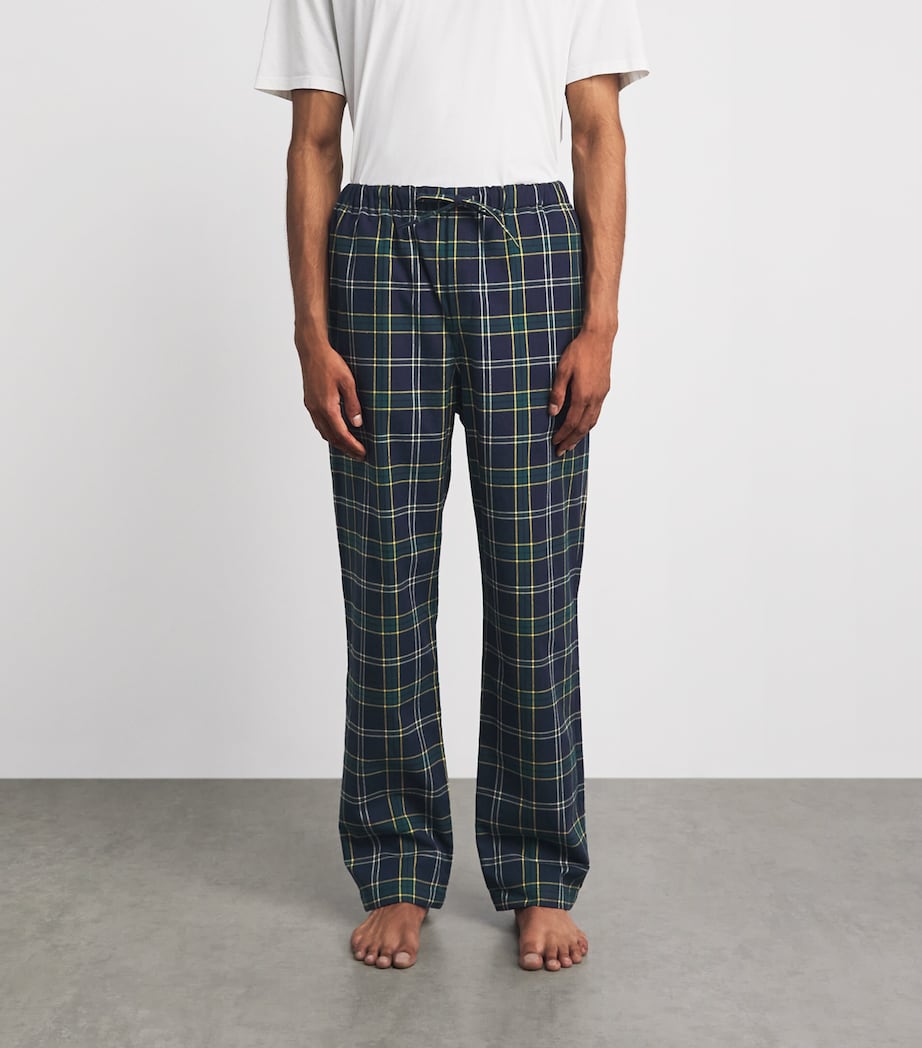 Harrods Mens Cotton Tartan Pyjama Trousers Navy Image 4