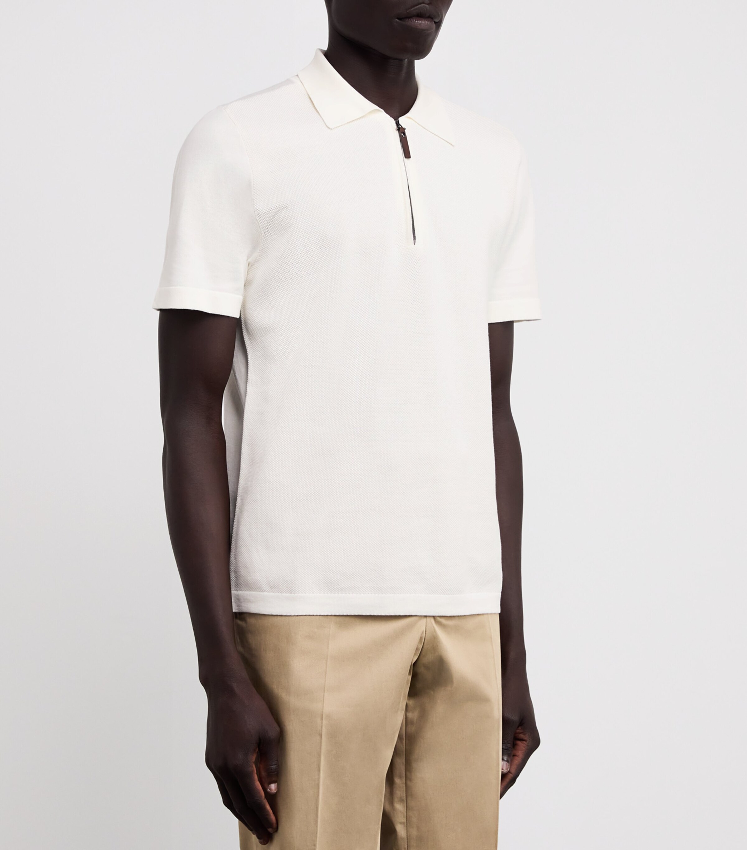 Canali Mens Cotton Zip-Up Polo Shirt Image 3