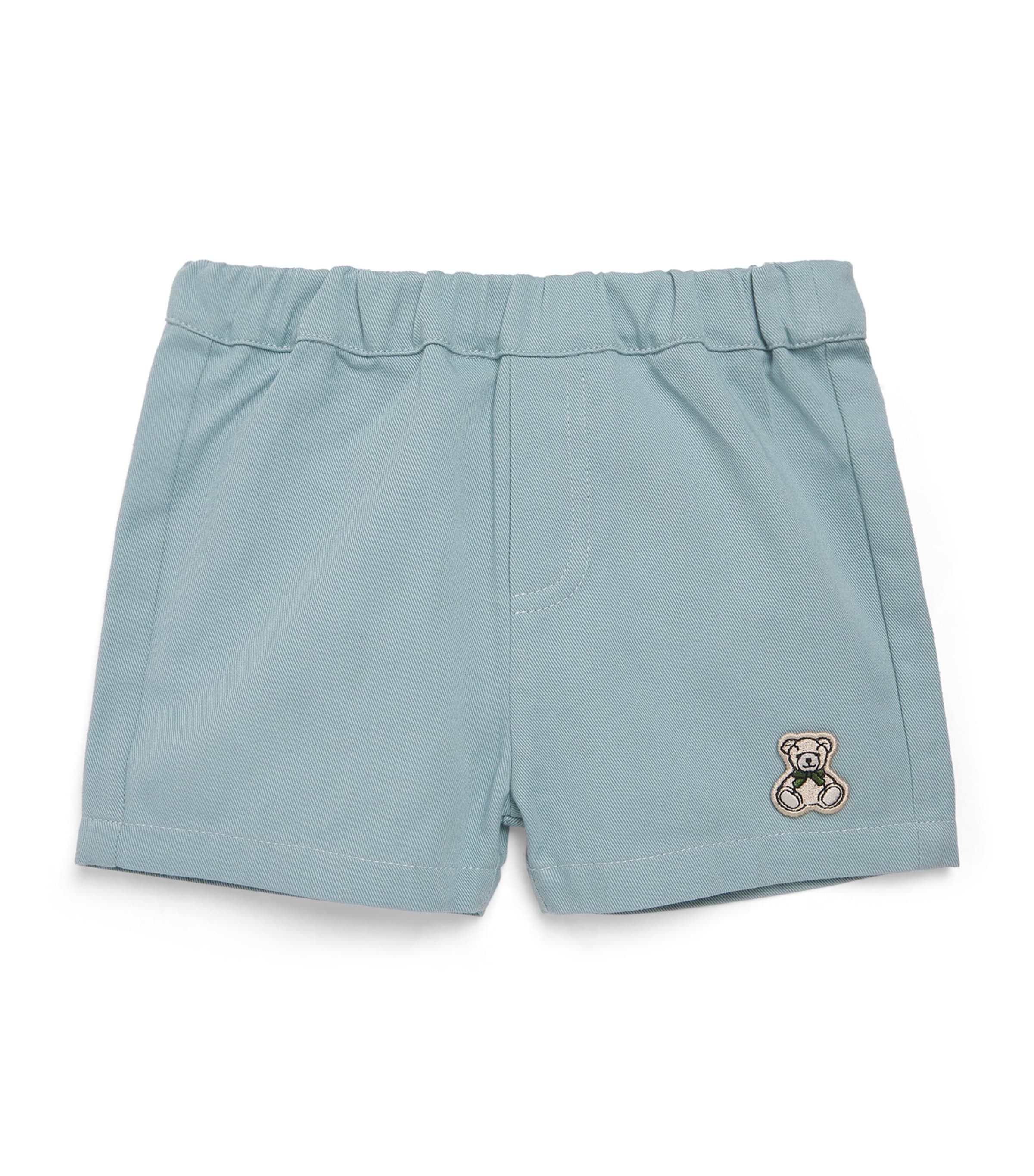 Harrods Stretch-Cotton Bear Appliqué Shorts (0-18 Months) Green Image 1