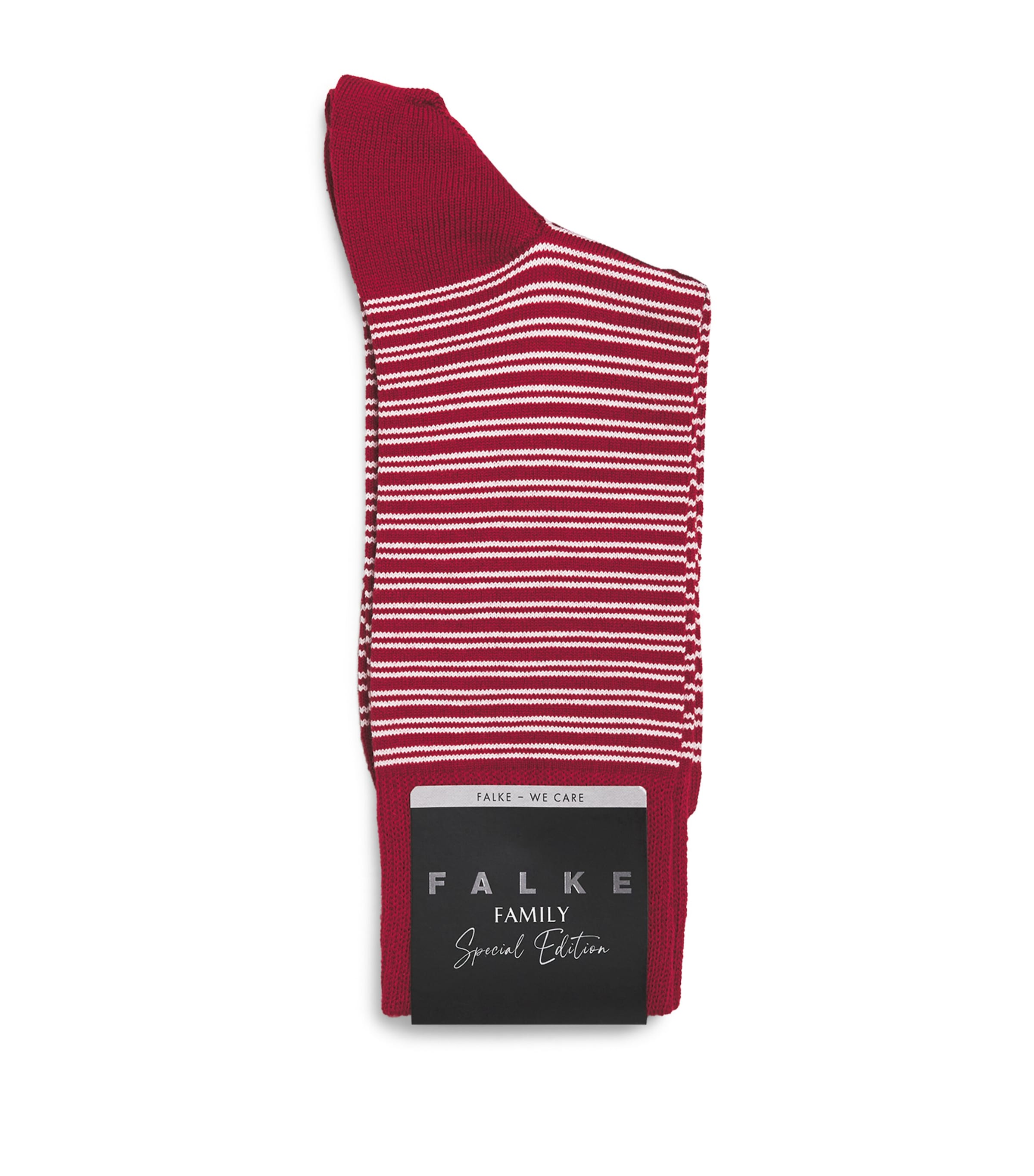 Falke Mens Cotton-Blend Stripe Family Socks Scarlet Image 1