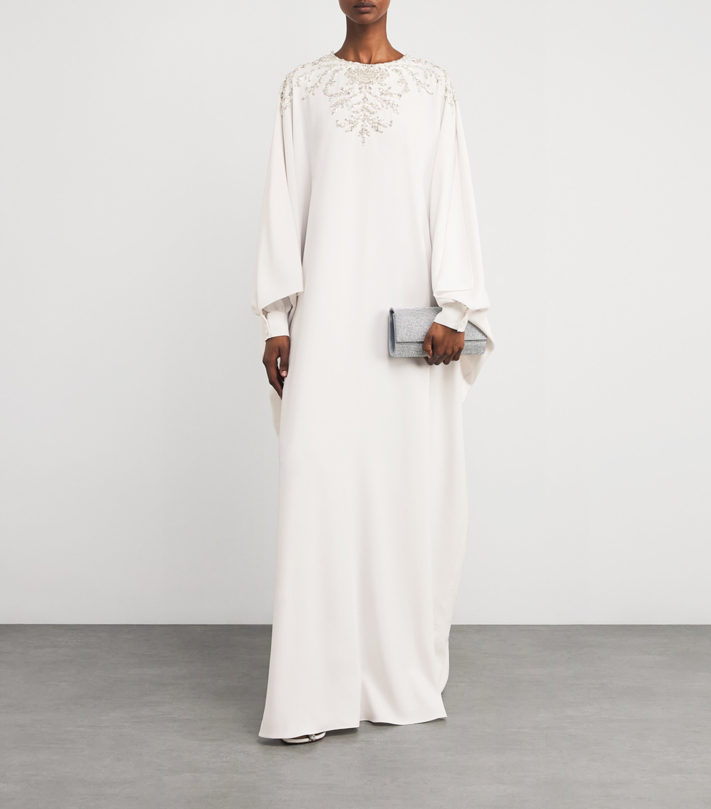Pearl-Embellished Kaftan Maxi Dress MS0007 WHITE/SILVER Image 2