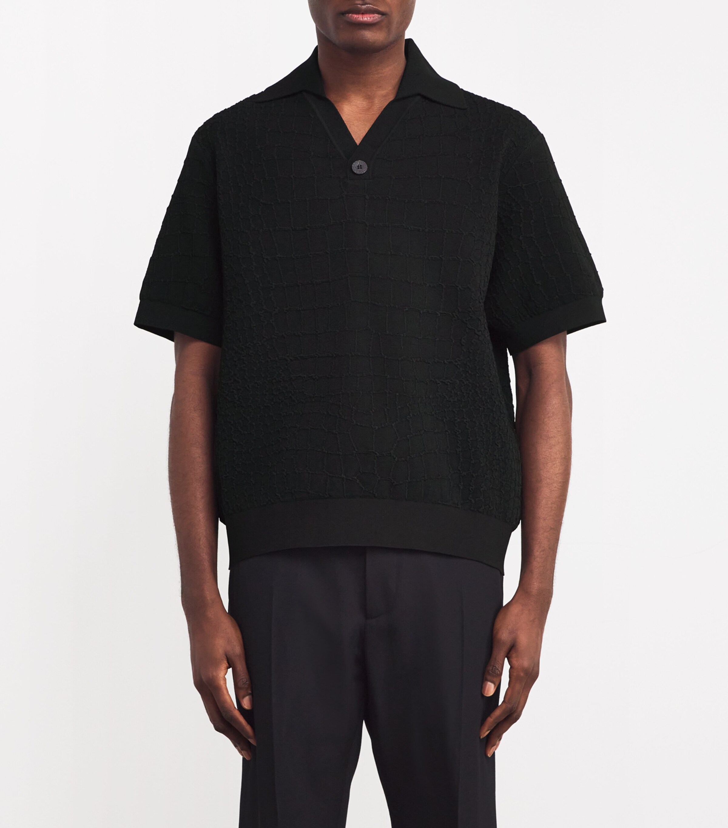 Jacquemus Mens Cotton Croc-Embossed Polo Shirt Black Image 3