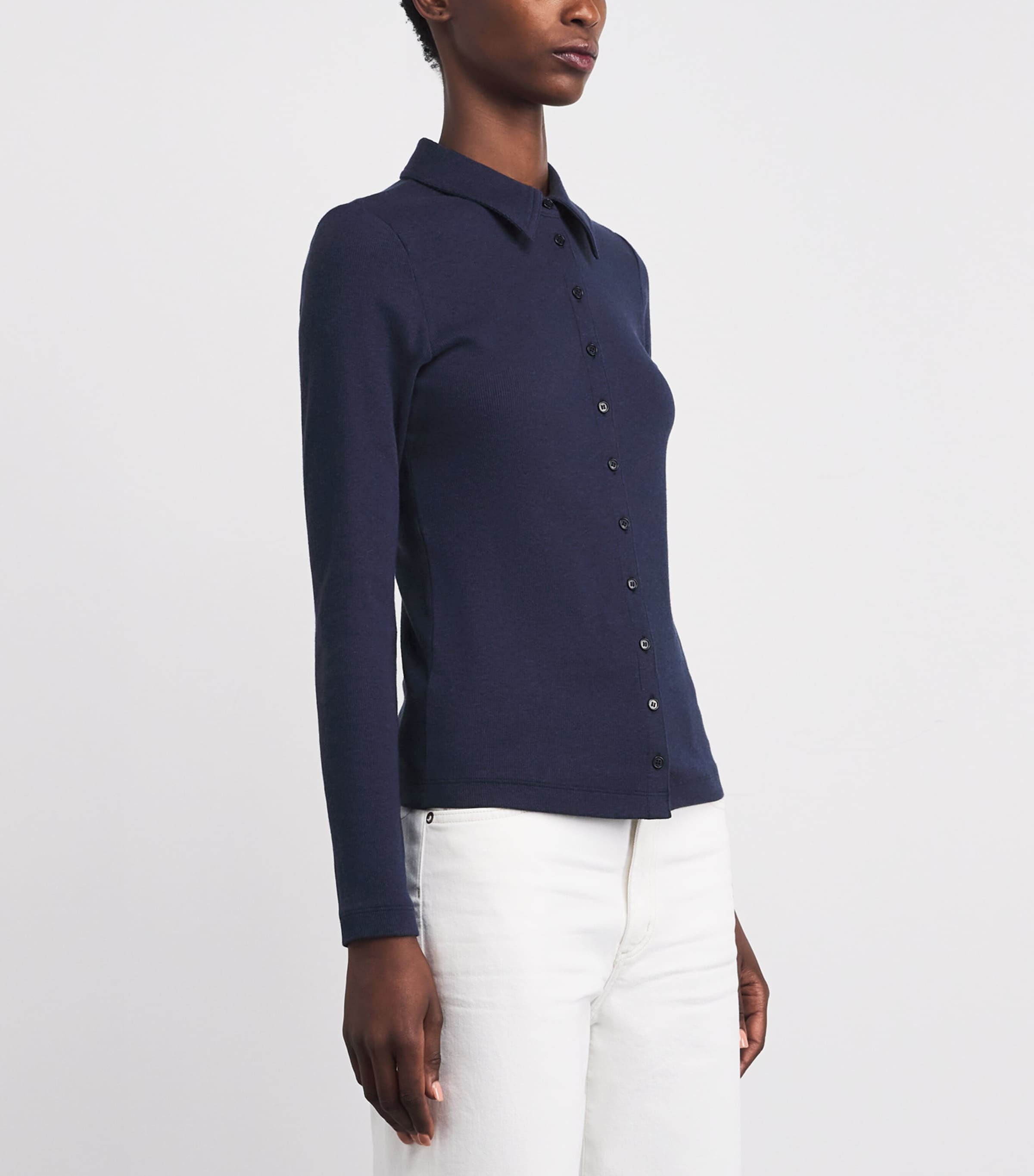 Stretch-Cotton Rib Perfect Basic Shirt NAVY MELANGE Image 3