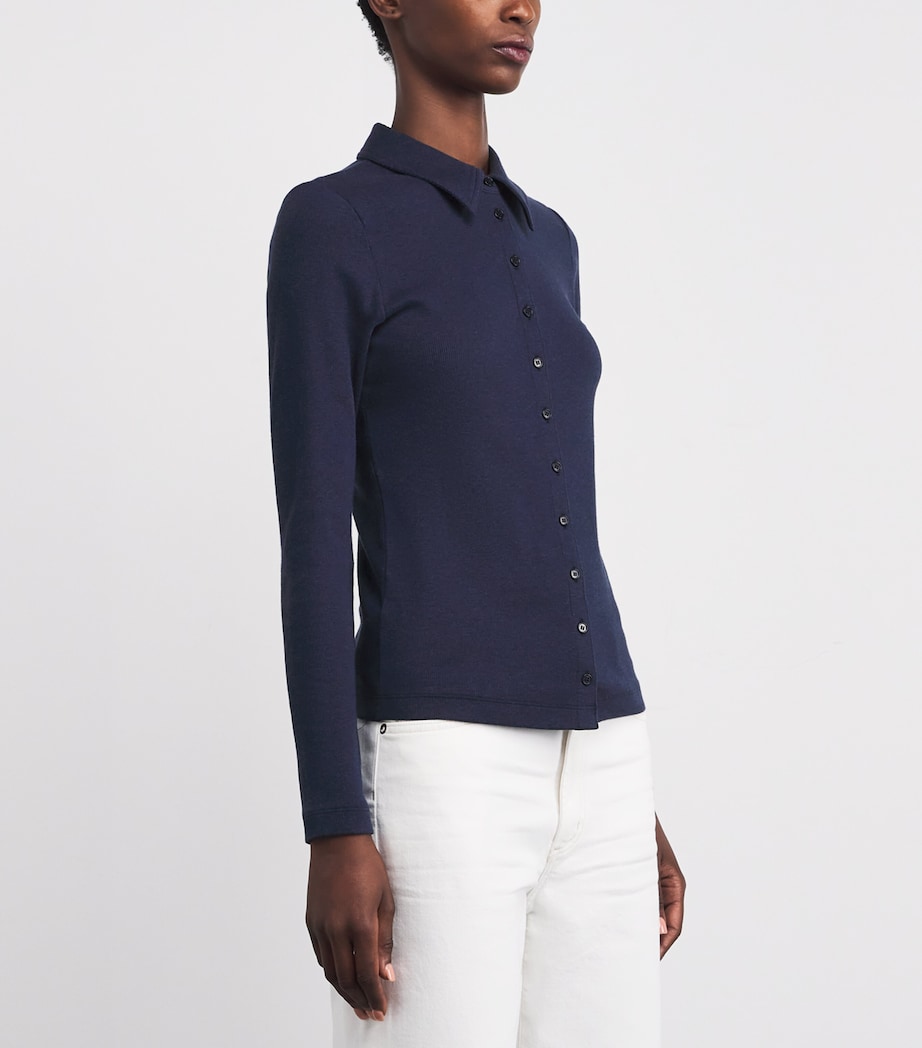 Stretch-Cotton Rib Perfect Basic Shirt NAVY MELANGE Image 3
