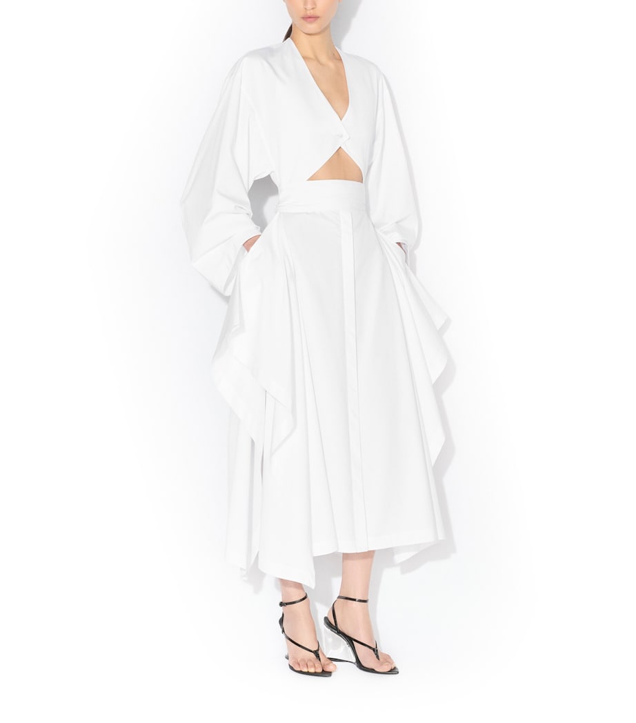 Alaïa Womens Cotton Poplin Midi Dress Blanc Image 2