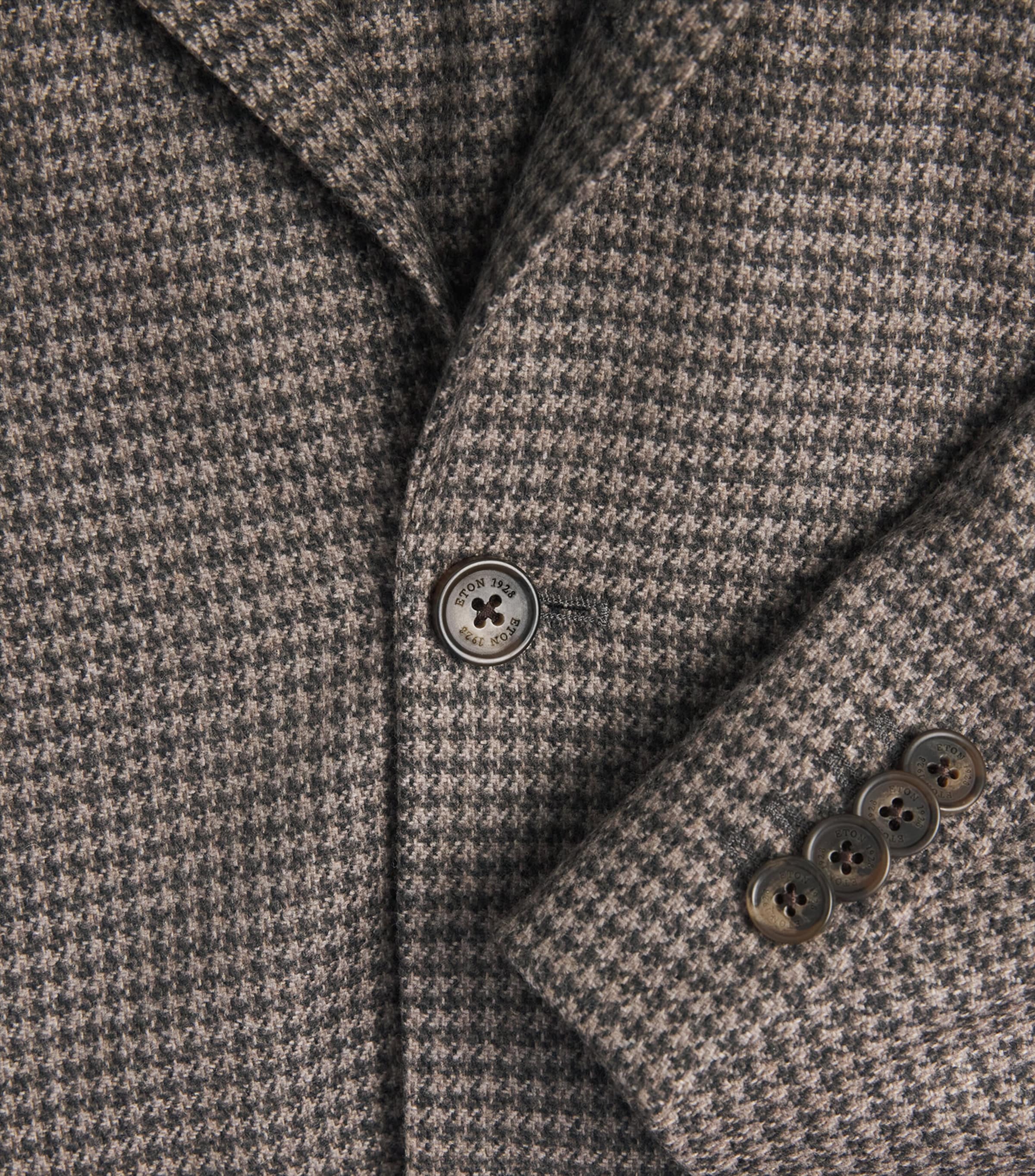 Eton Mens Cotton Houndstooth Single-Breasted Blazer Brown Image 6