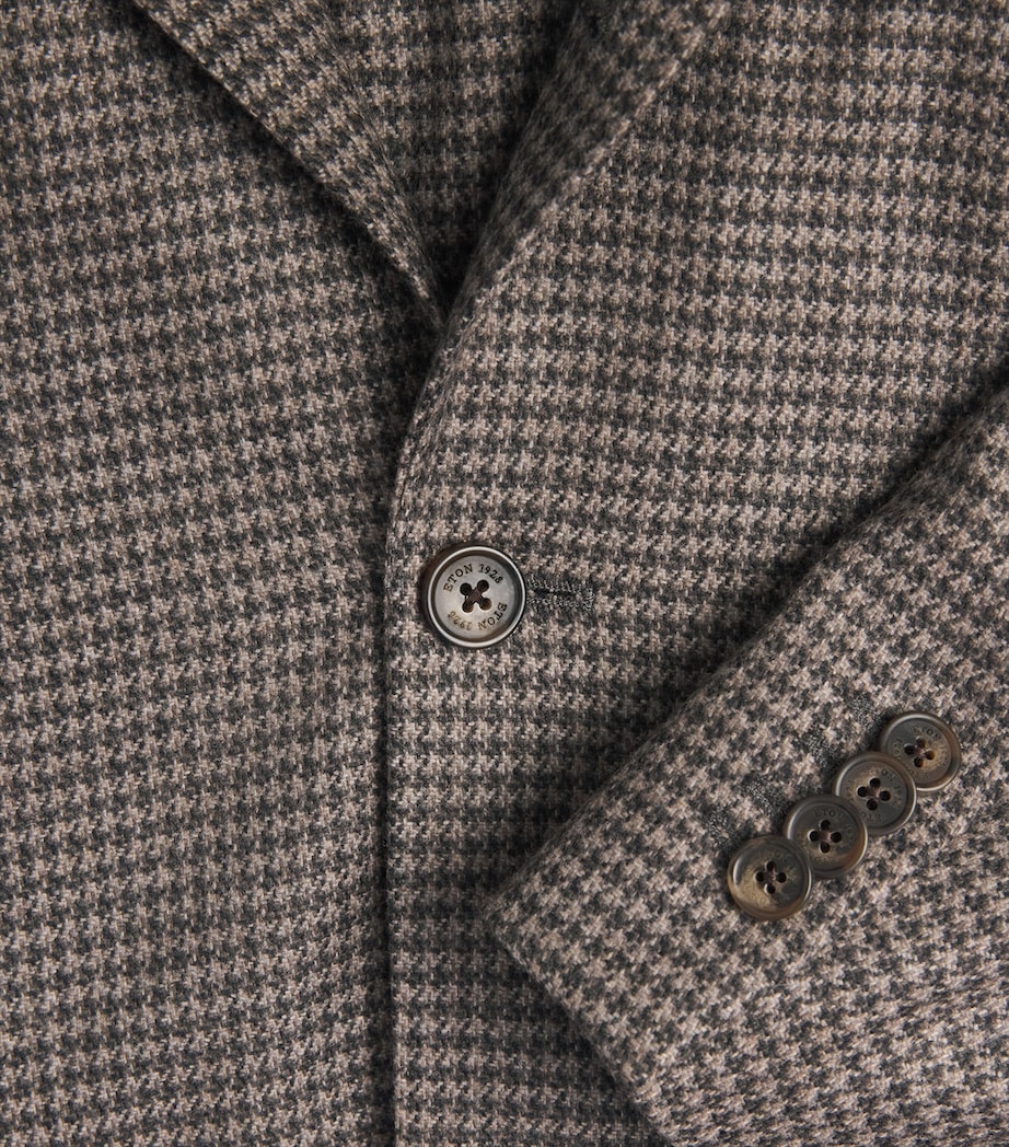 Eton Mens Cotton Houndstooth Single-Breasted Blazer Brown Image 6
