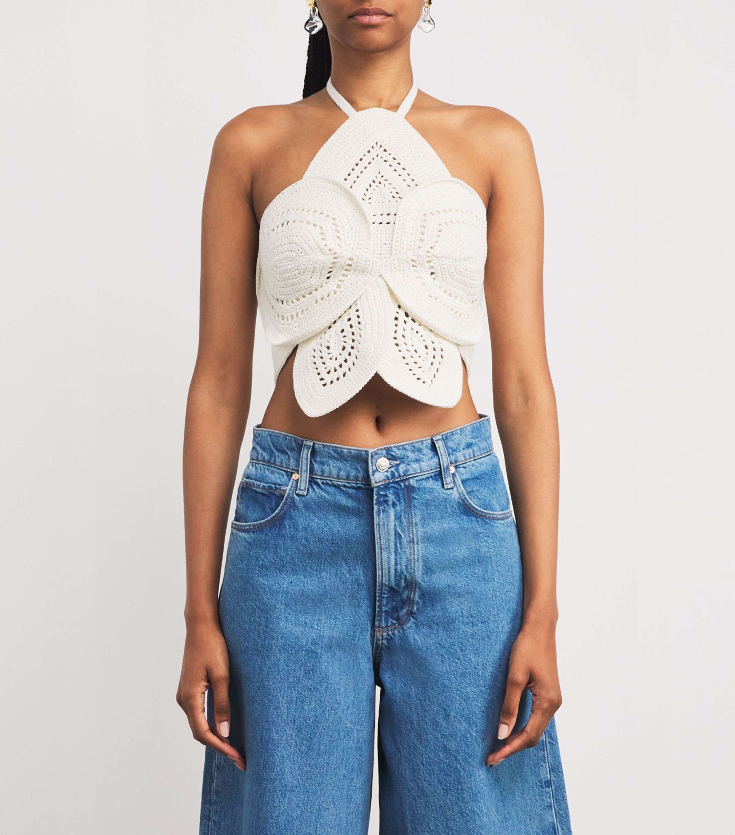 Cult Gaia Womens Crochet Emelia Crop Top Off White Image 3