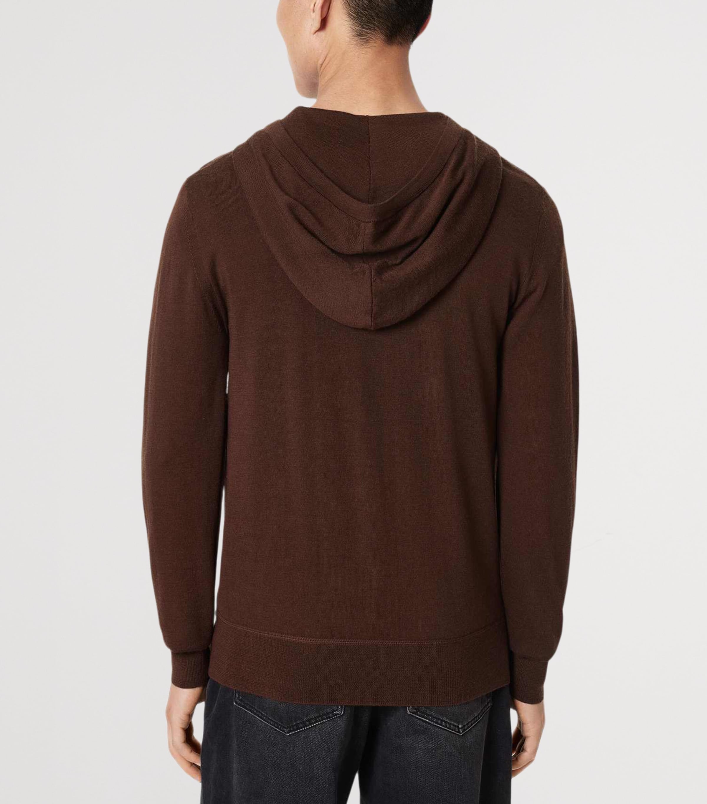 AllSaints Mens Merino Wool Mode Hoodie Hot Choc Brown Image 4