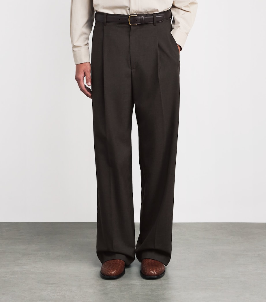 The Row Mens Thom Wool Trousers Dark Brown Image 3