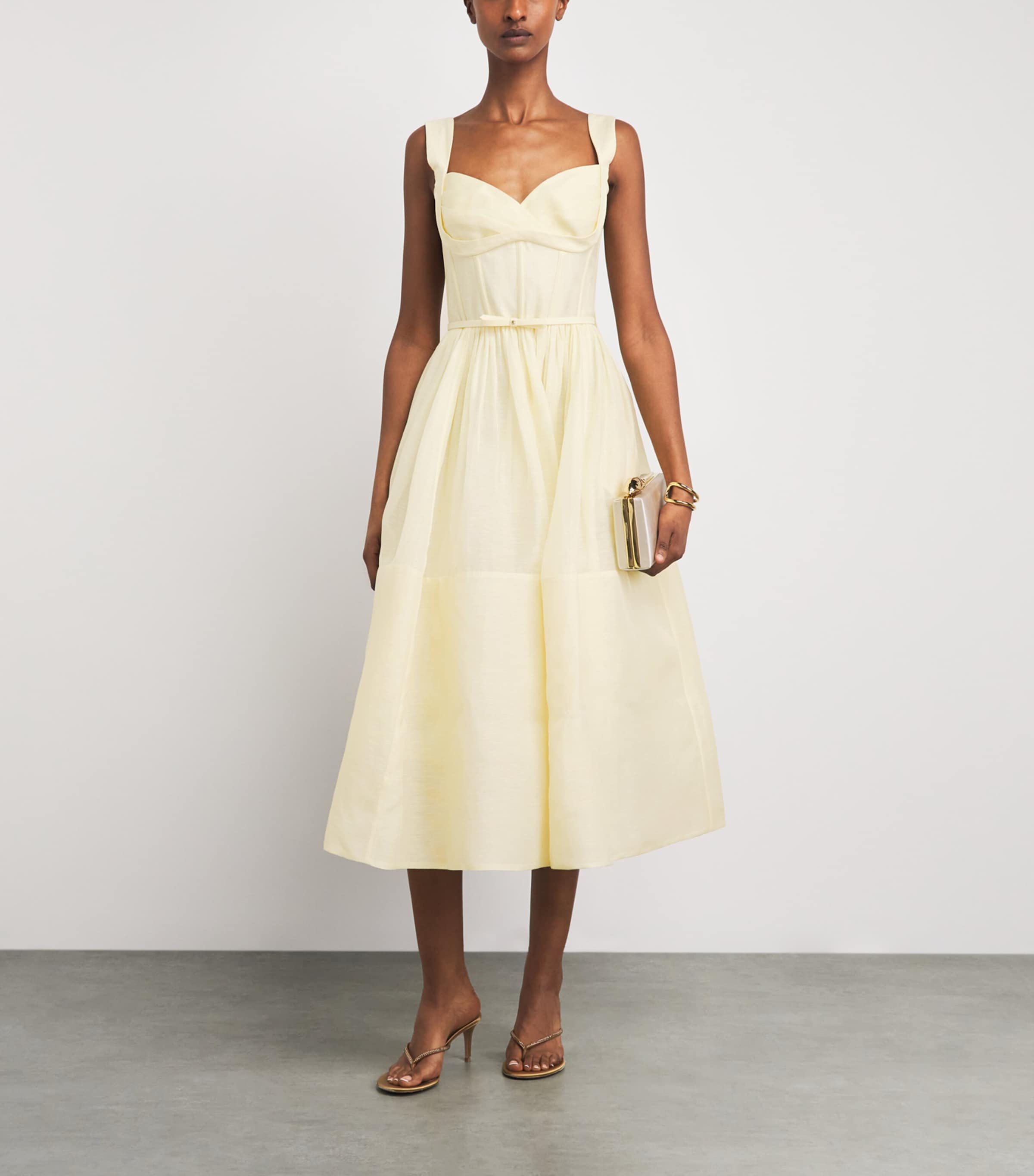 Zimmermann Womens Linen-Silk Belted Midi Dress Lemon Image 2