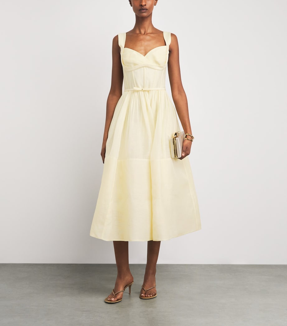 Zimmermann Womens Linen-Silk Belted Midi Dress Lemon Image 2