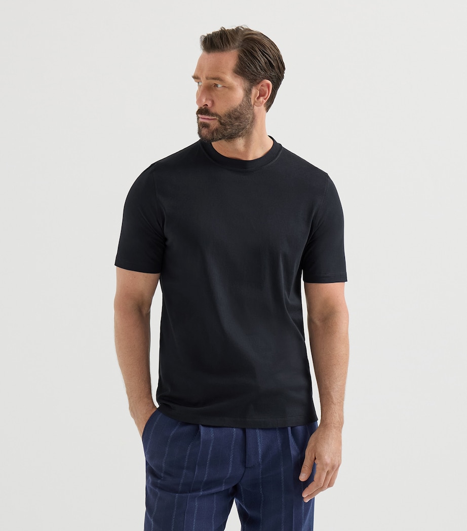 Brunello Cucinelli Mens Cotton Crew-Neck T-Shirt Blue Image 4