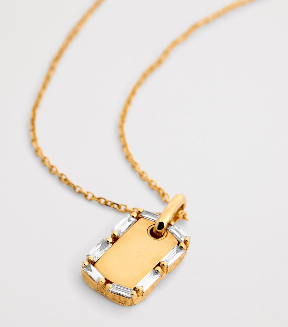 Mini Yellow Gold and Diamond Dog Tag Golden Age Necklace 18K YG/WD Image 5