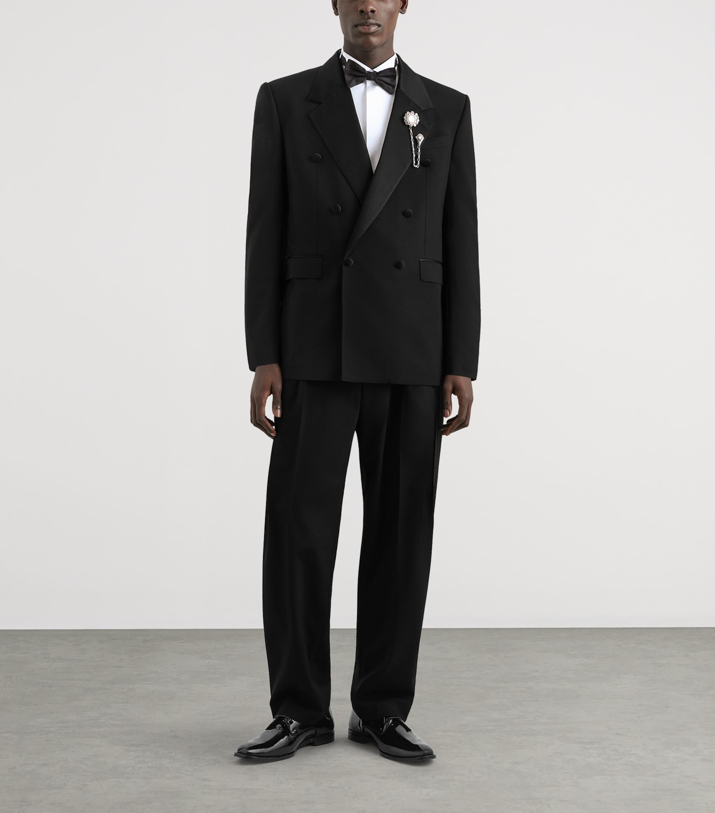 Dolce&Gabbana Mens Virgin Wool-Silk Double-Breasted Blazer Black Image 2