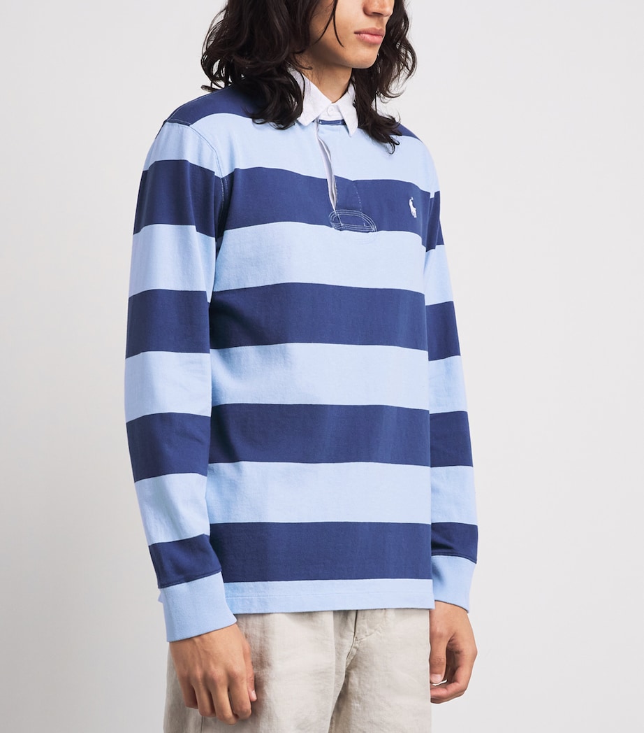 Polo Ralph Lauren Mens Cotton Stripe Rugby Shirt Light Nvy/offce Blue Image 4