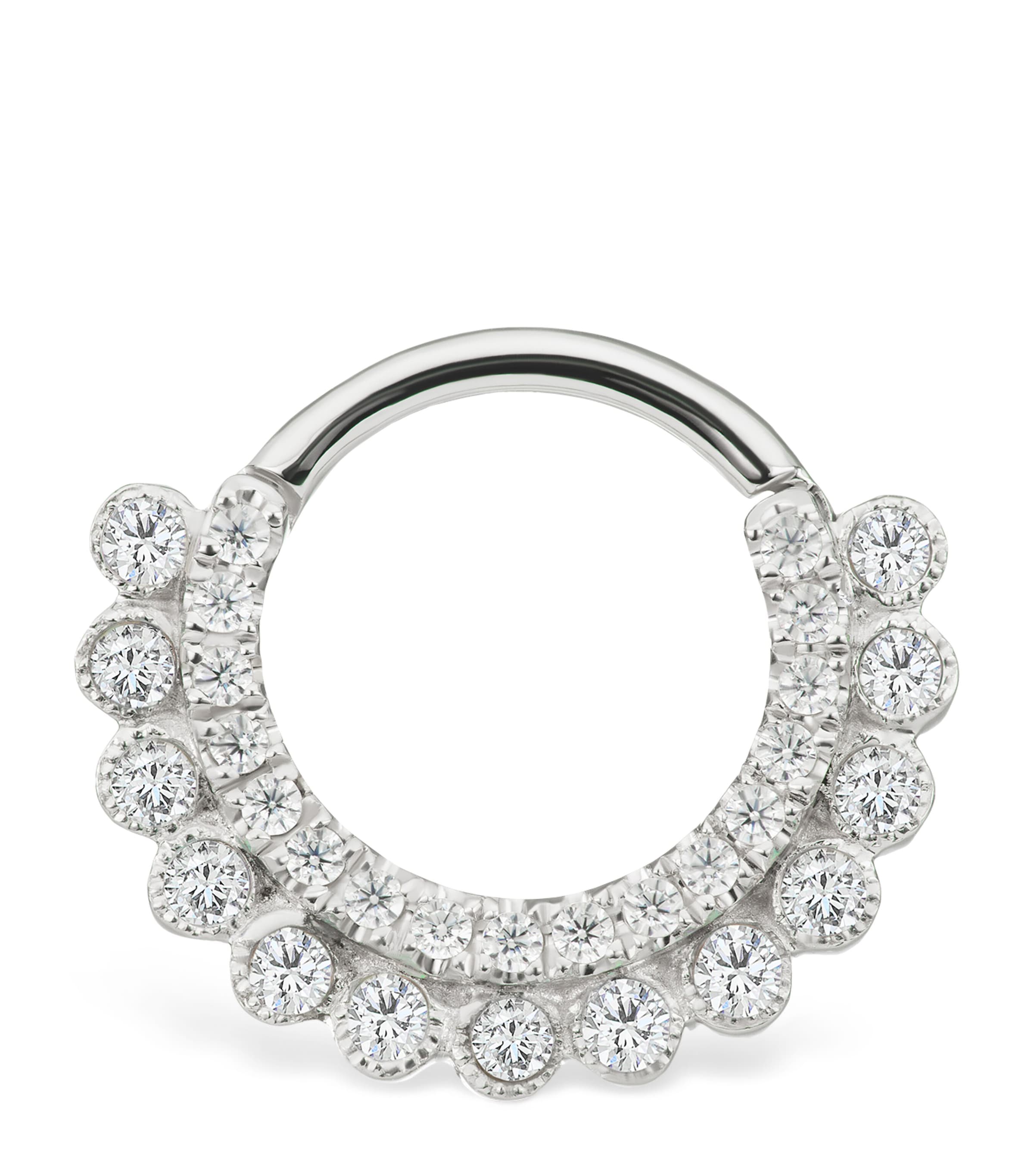 White Gold and Diamond Apsara Hoop Earring (8mm) WHITE GOLD Image 1