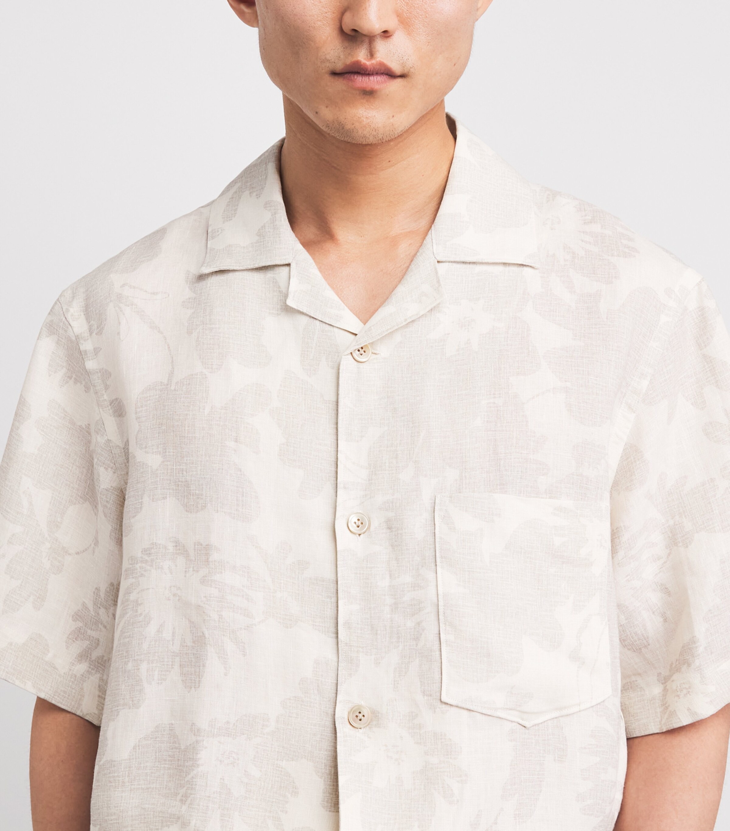 Eleventy Mens Linen Printed Bowling Overshirt Sabbia E Sabbia Image 3