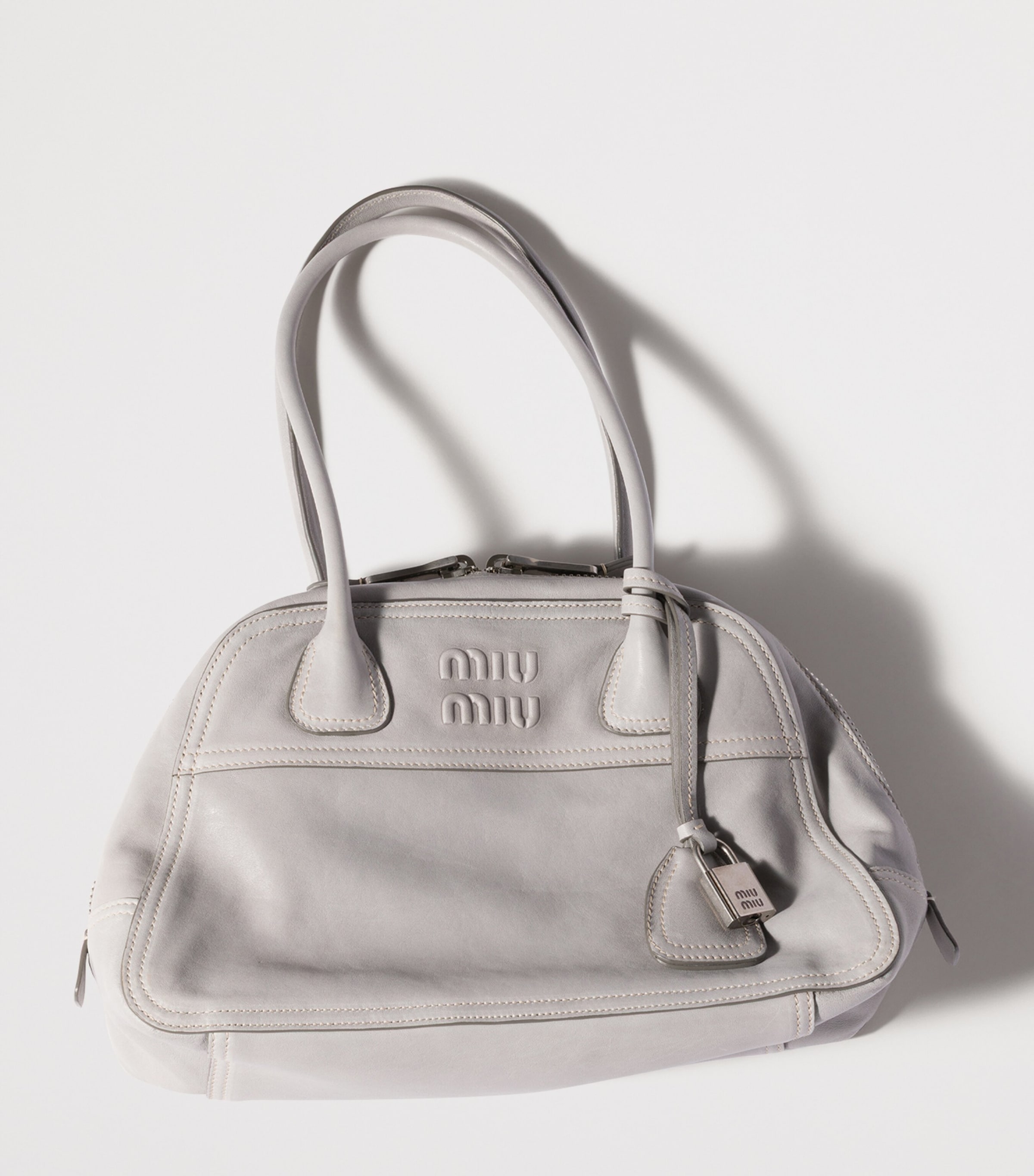 Miu Miu Large Nappa Leather Vivant Top-Handle Bag Grey Image 5