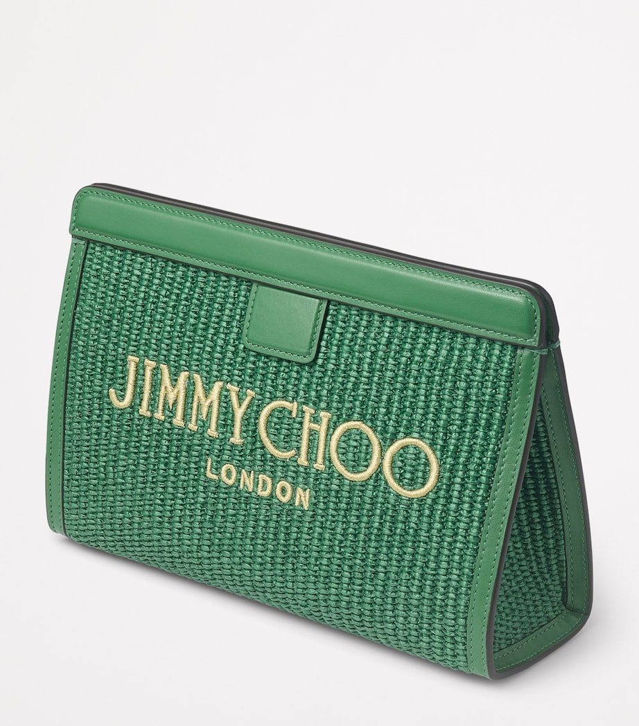 Raffia Leather-Trim Avenue Pouch DARK GREEN/GOLD/LIGH Image 3