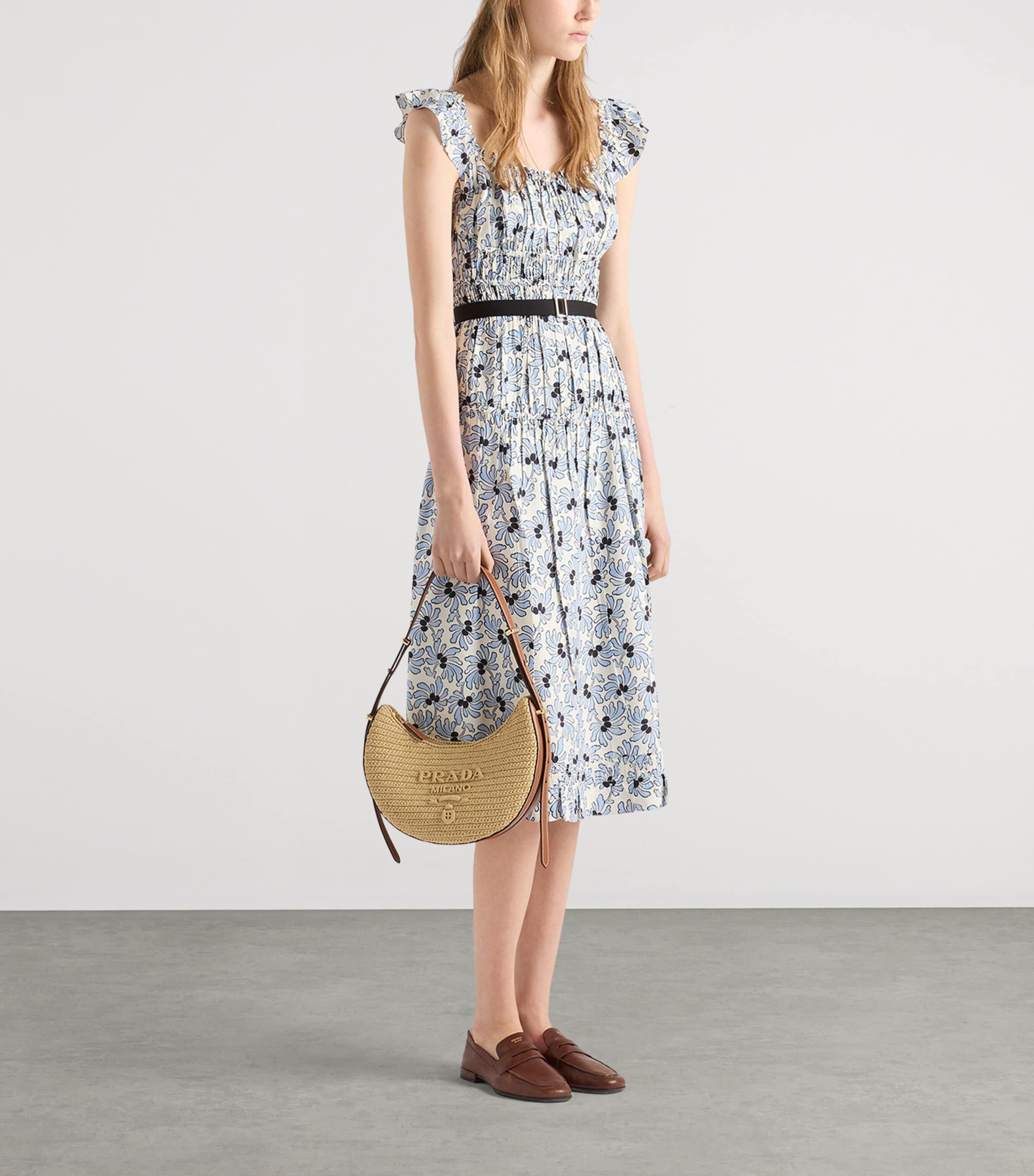 Prada Crochet-Leather Small Arqué Shoulder Bag Neutral Image 4