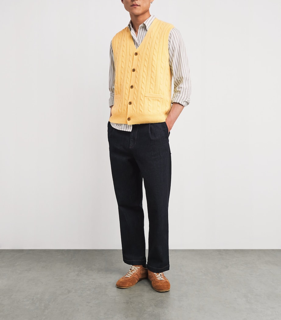Wool-Cashmere Cable-Knit Sweater Vest YELLOW Image 2