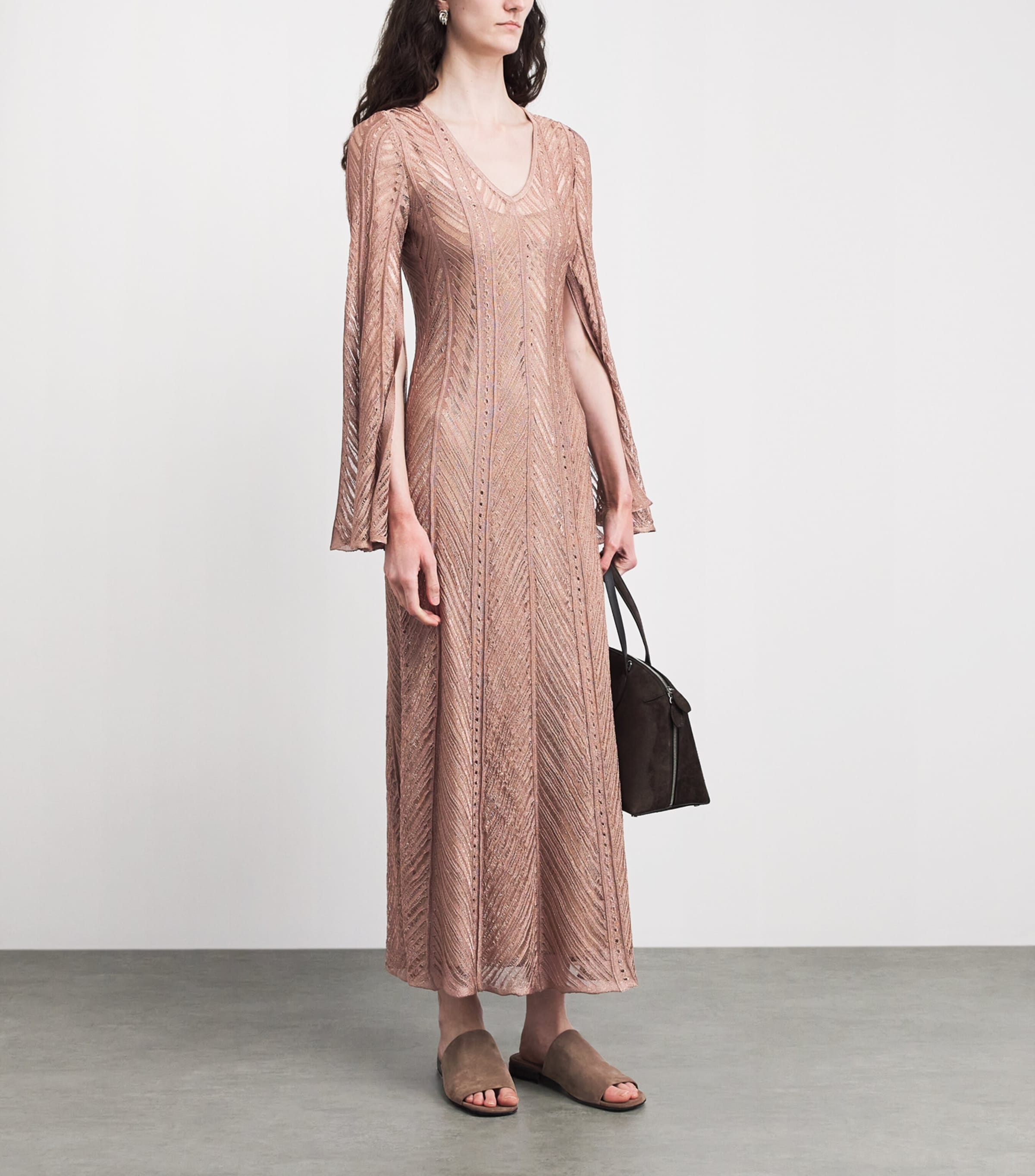 VALENTI Womens Openwork Knit V-Neck Maxi Dress Sienna Image 2