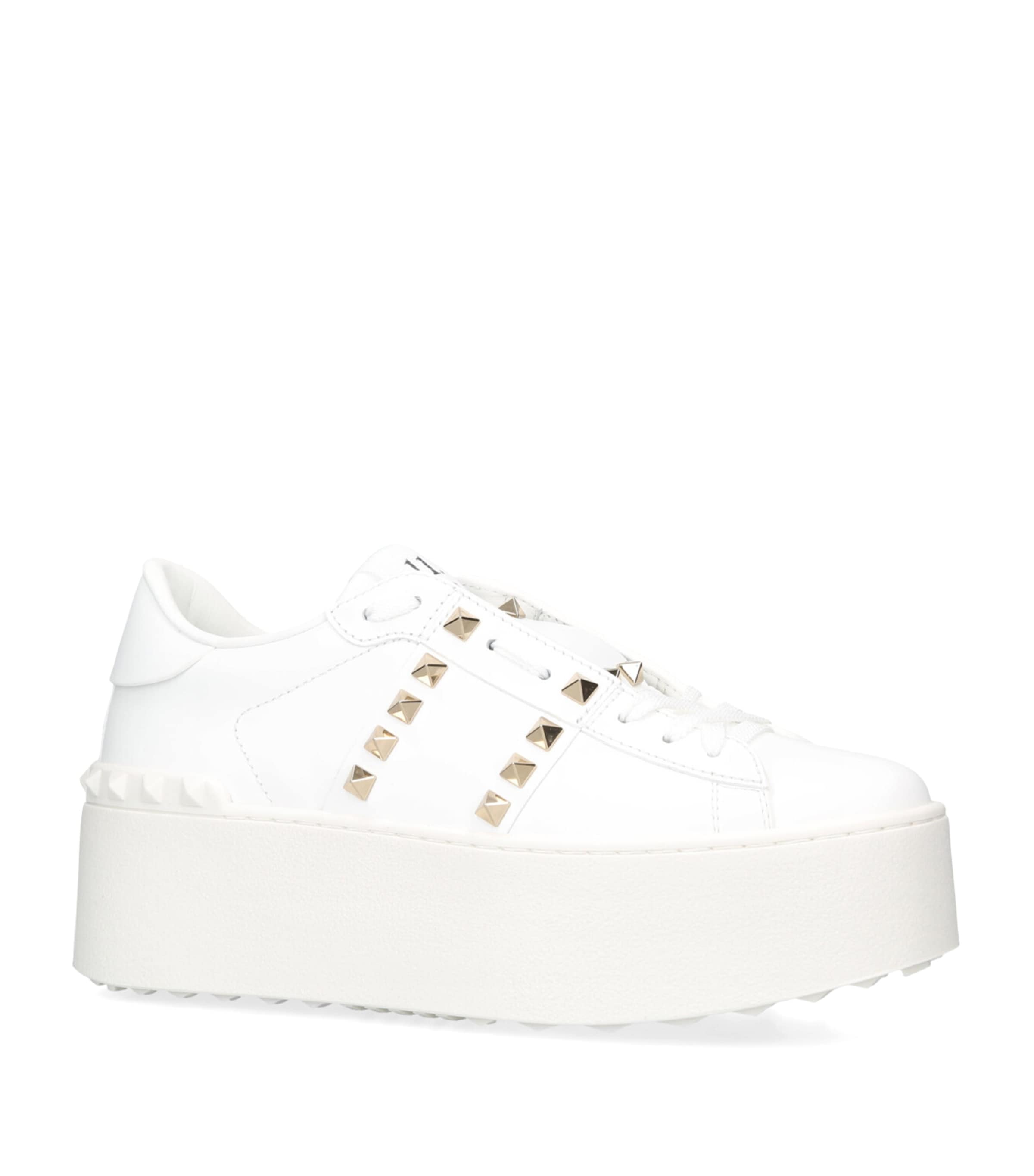 Valentino Garavani Leather Rockstud Platform Sneakers In White