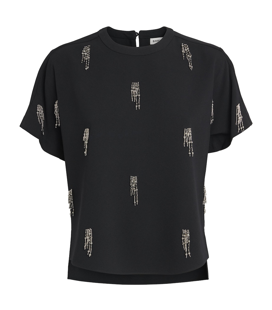 Crepe Abelia Embellished T-Shirt BLACK Image 1