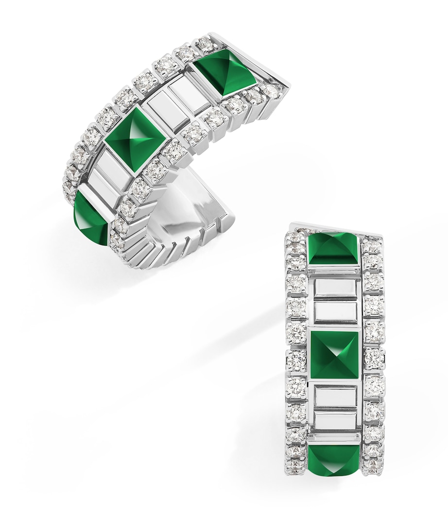 Mini White Gold, Diamond and Agate Life Hoop Earrings WHITE GOLD Image 1