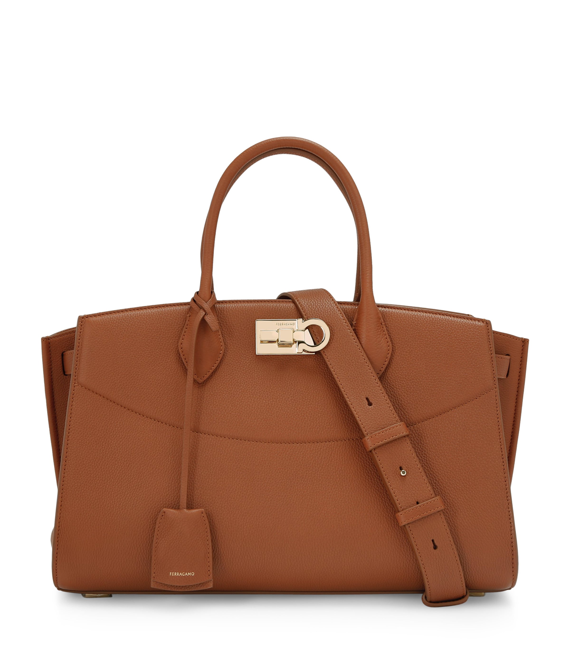 Ferragamo Large Leather New Studio Top-handle Bag In Sand