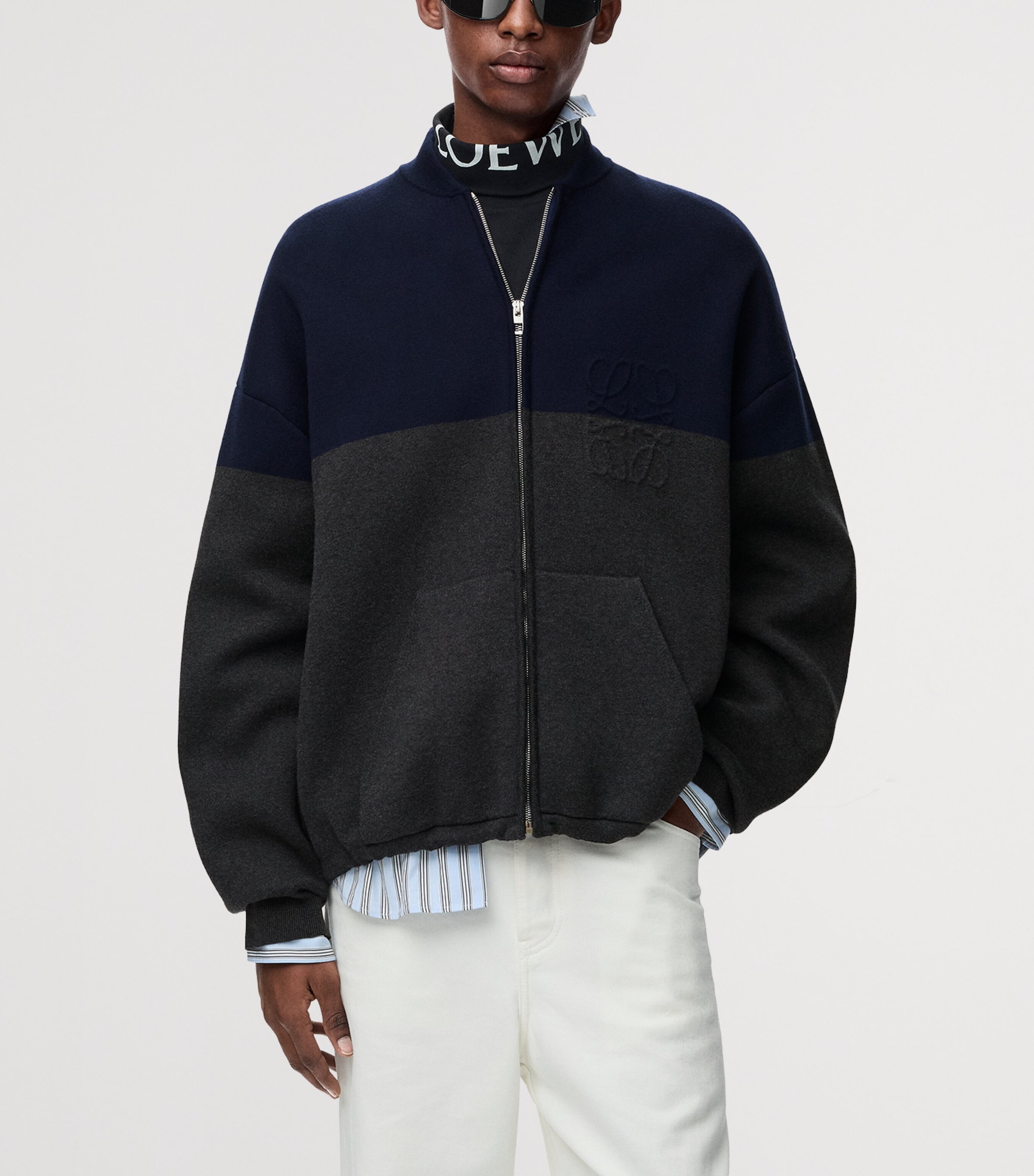 LOEWE Mens Two-Tone Cardigan Navy Blue/grey Image 3