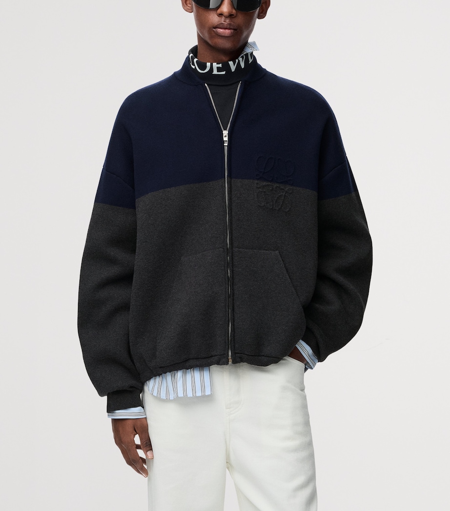 LOEWE Mens Two-Tone Cardigan Navy Blue/grey Image 3