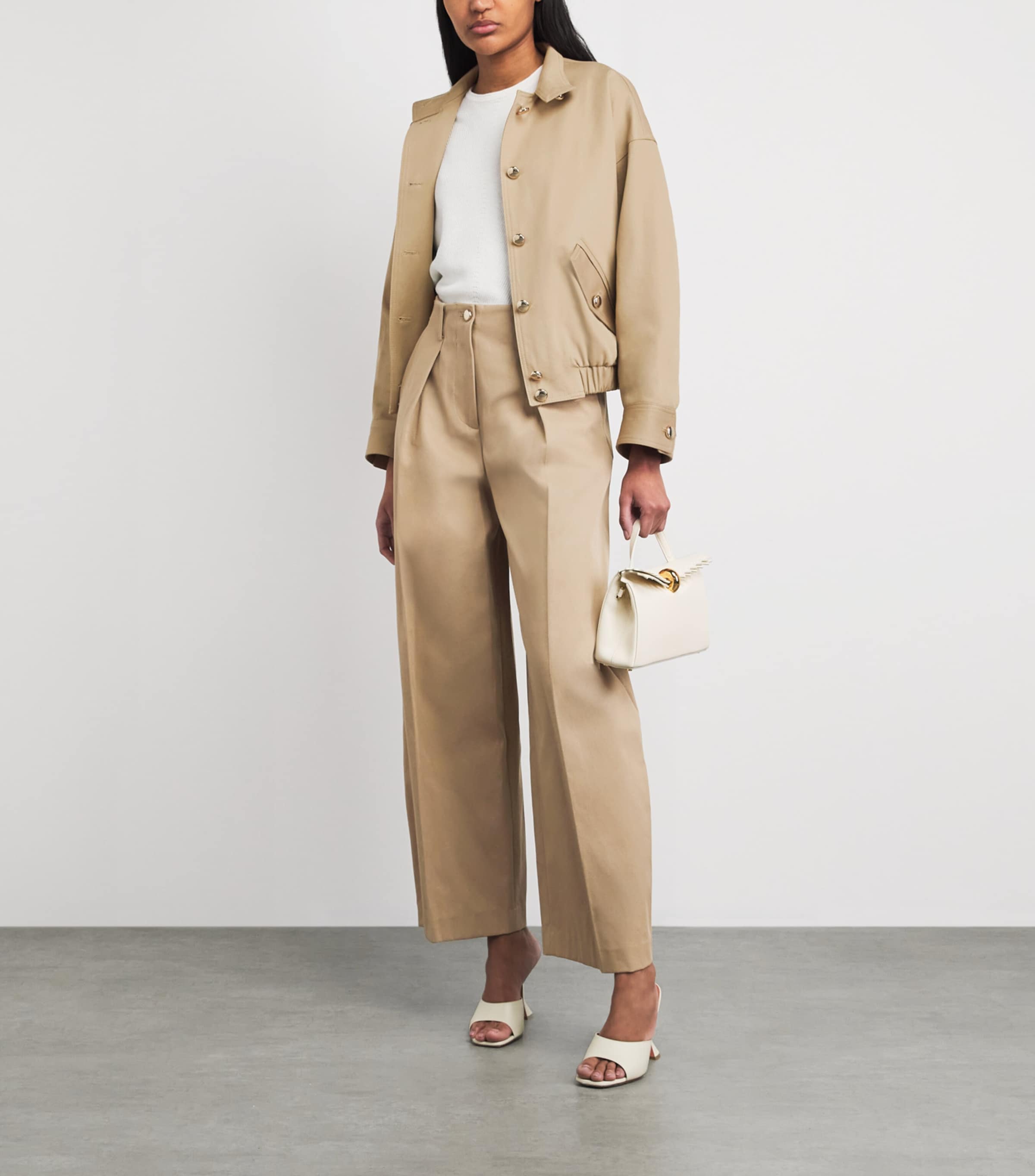 Maje Womens Cotton Pleated Wide-Leg Trousers Mastic Beige Image 2