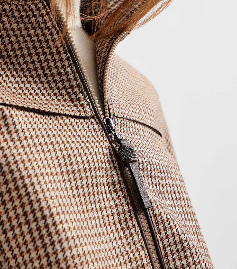 Brunello Cucinelli Womens Virgin Wool-Blend Houndstooth Jacket Beige+black Image 6