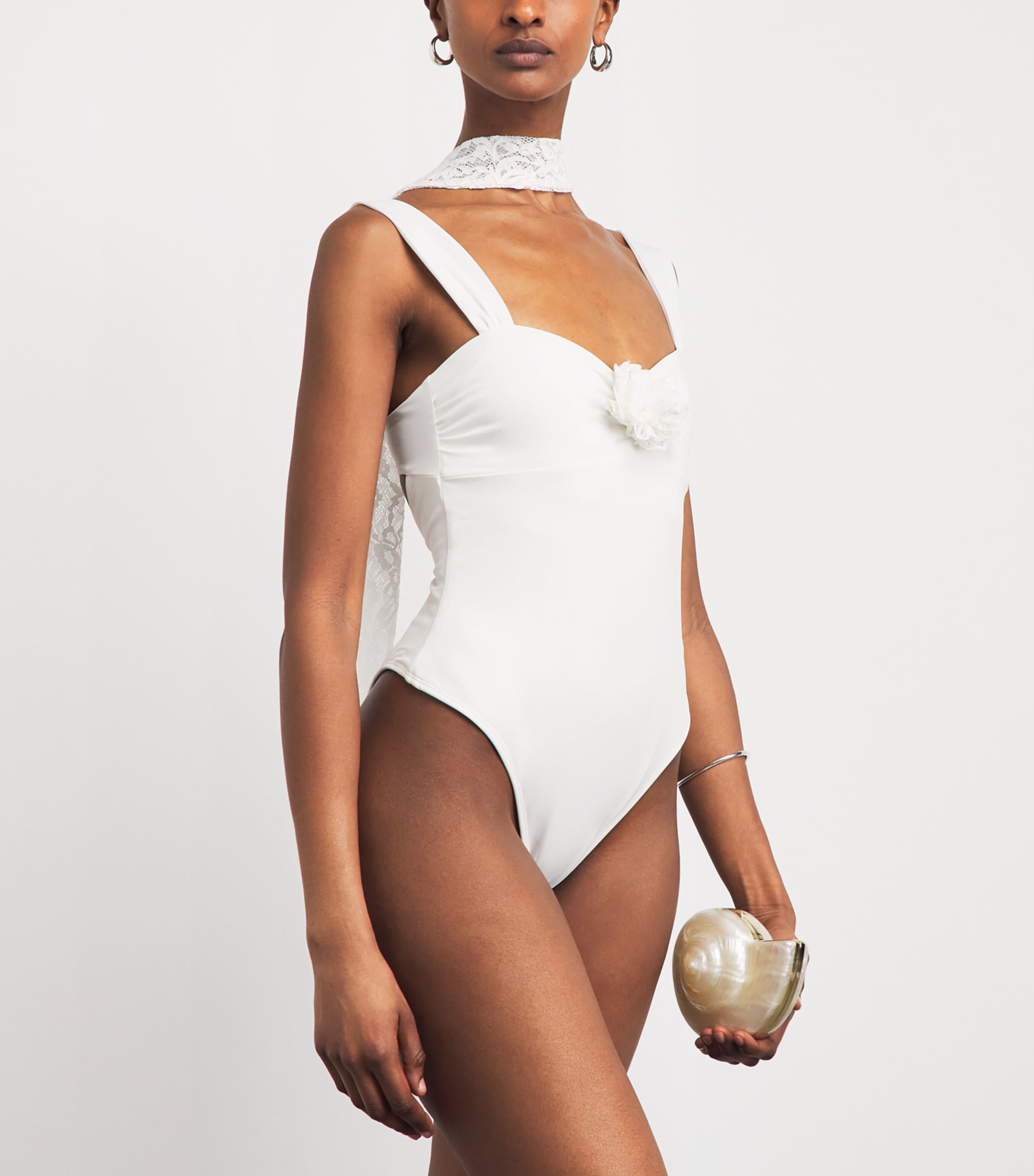 AWAY THAT DAY Womens Barbuda Swimsuit with Lace Scarf Bridal White Image 2