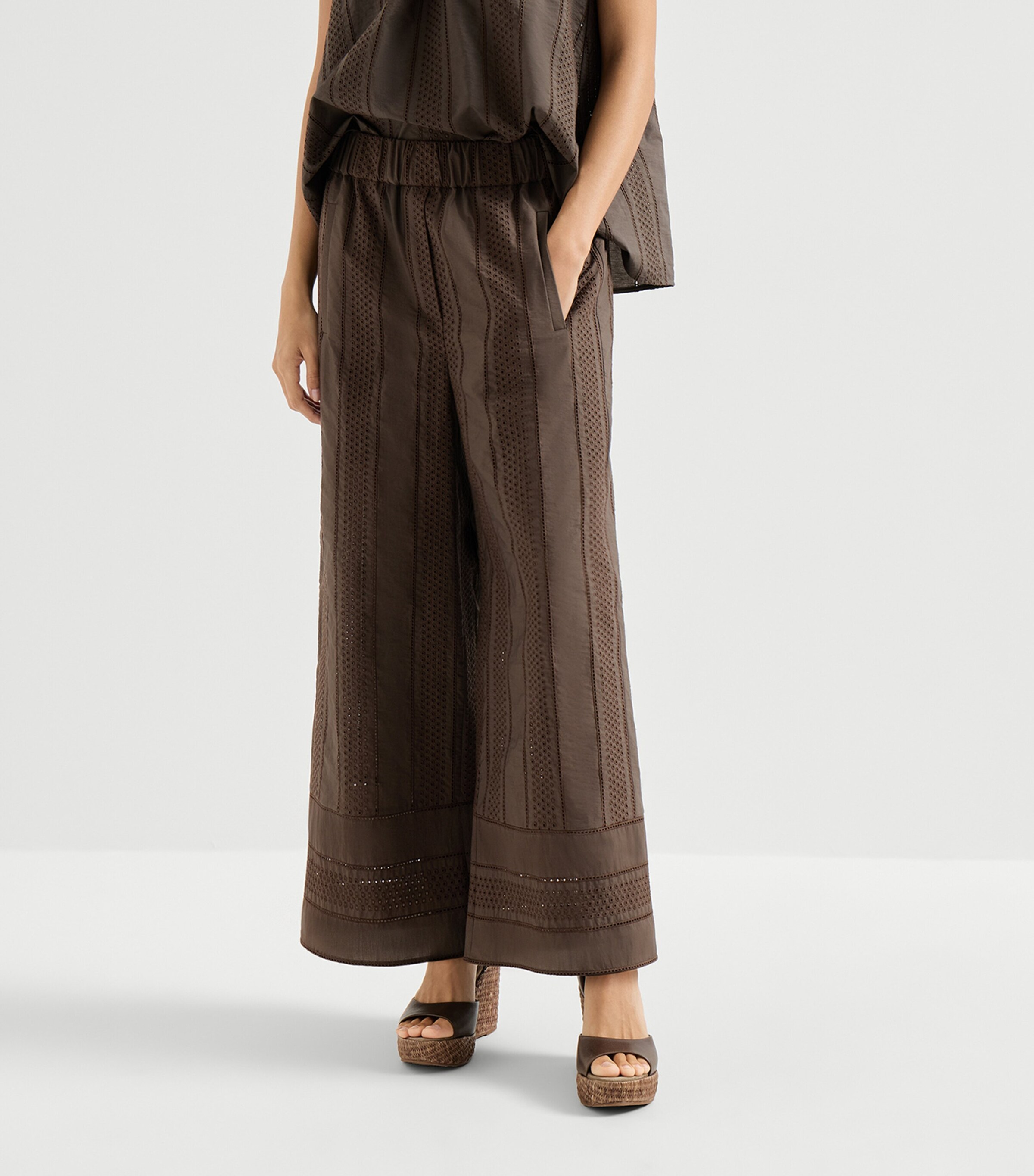 Brunello Cucinelli Womens Techno Cotton Broderie Anglaise Trousers Image 3