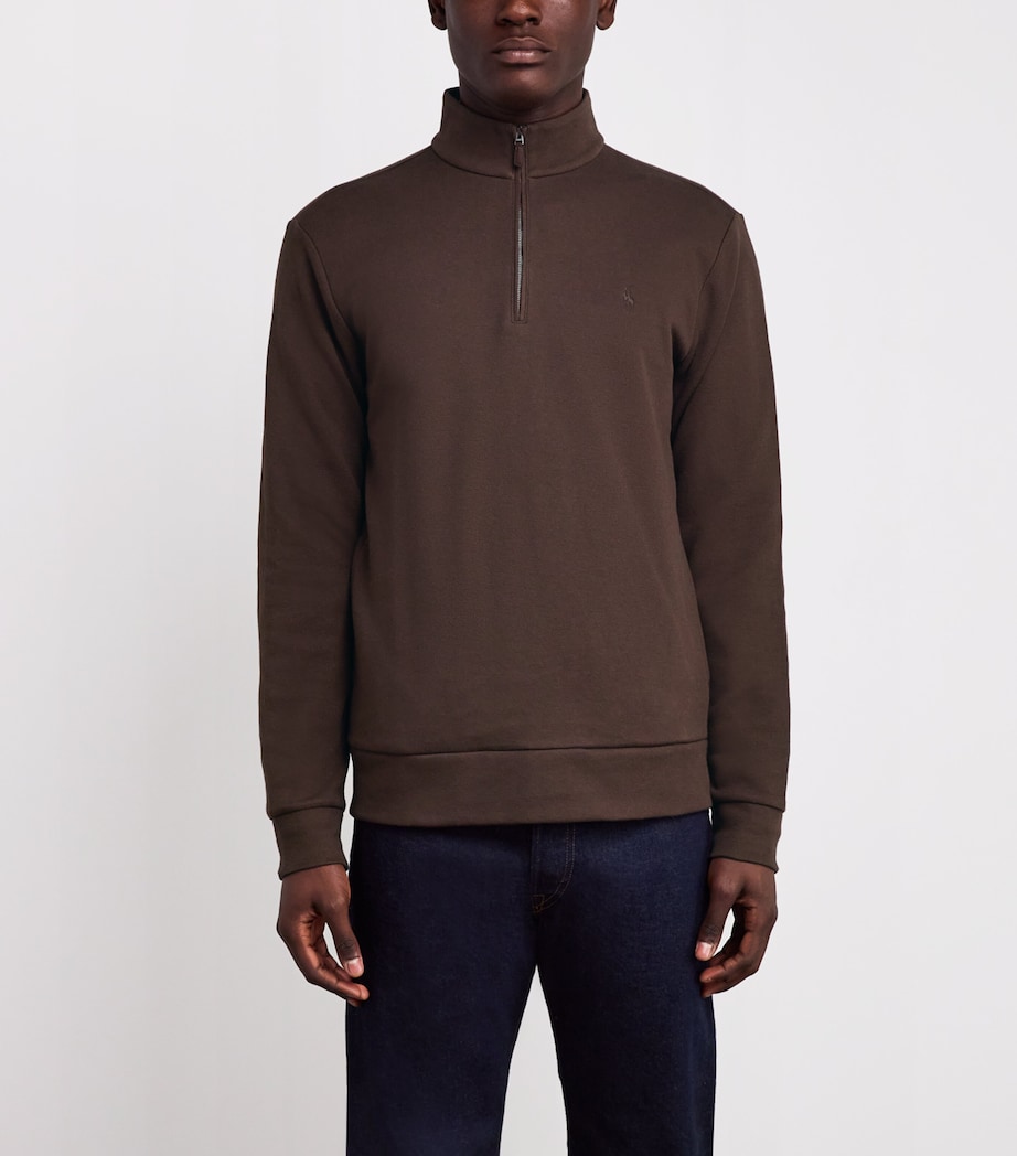 Cotton-Blend Polo Pony Quarter-Zip Sweater DARK BROWN Image 3