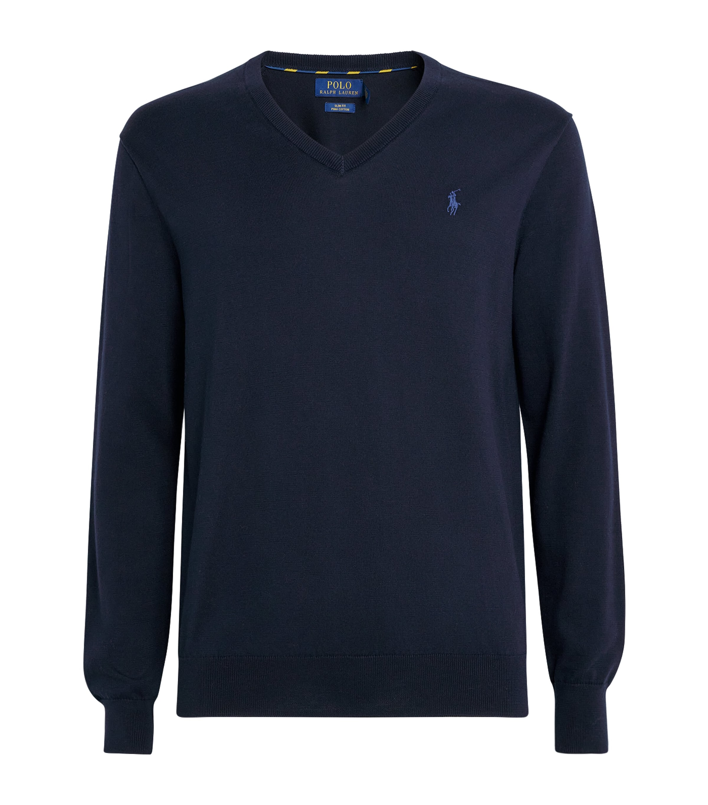 Polo Ralph Lauren Mens Cotton V-Neck Sweater Hunter Navy Image 1