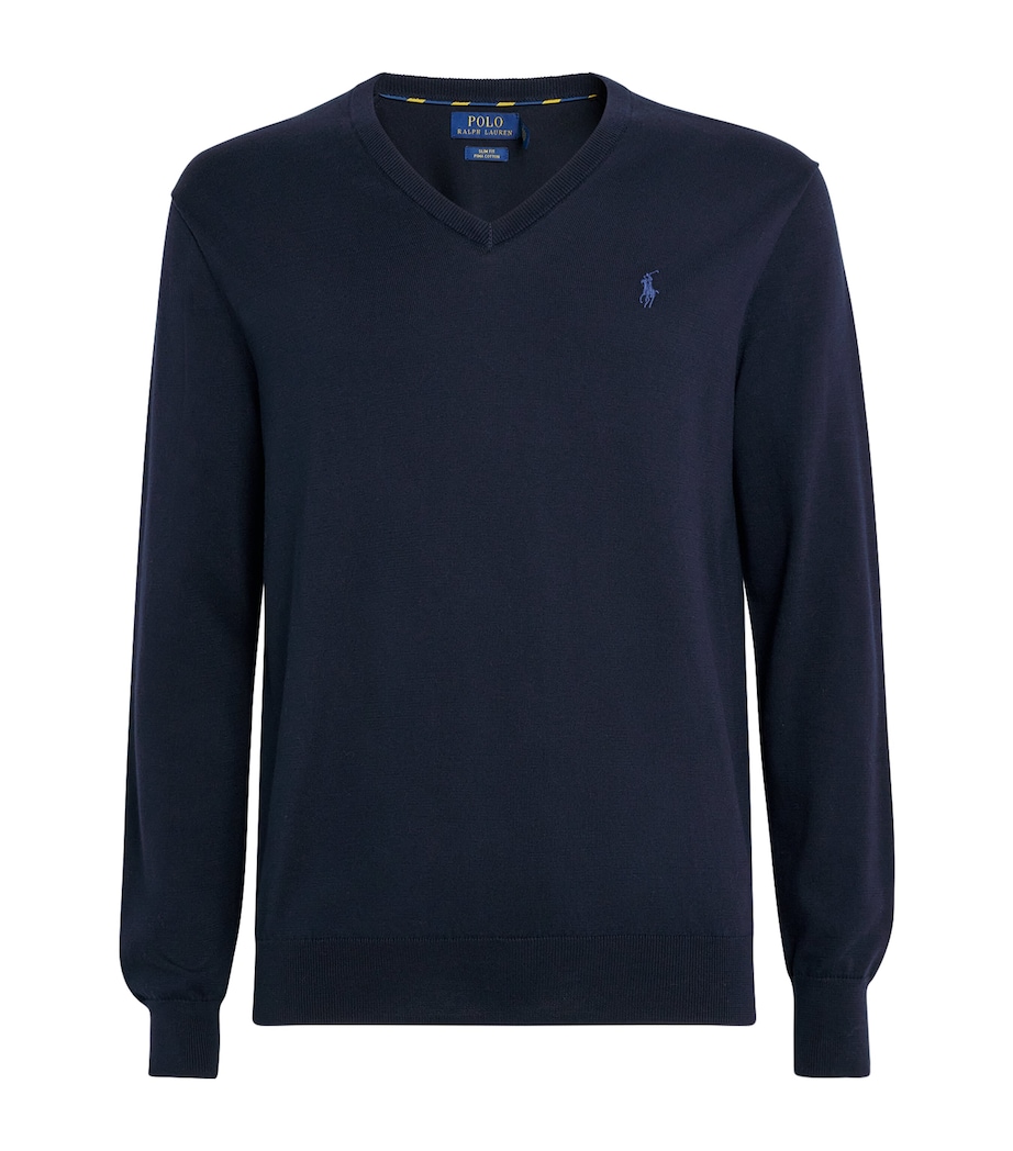 Polo Ralph Lauren Mens Cotton V-Neck Sweater Hunter Navy Image 1